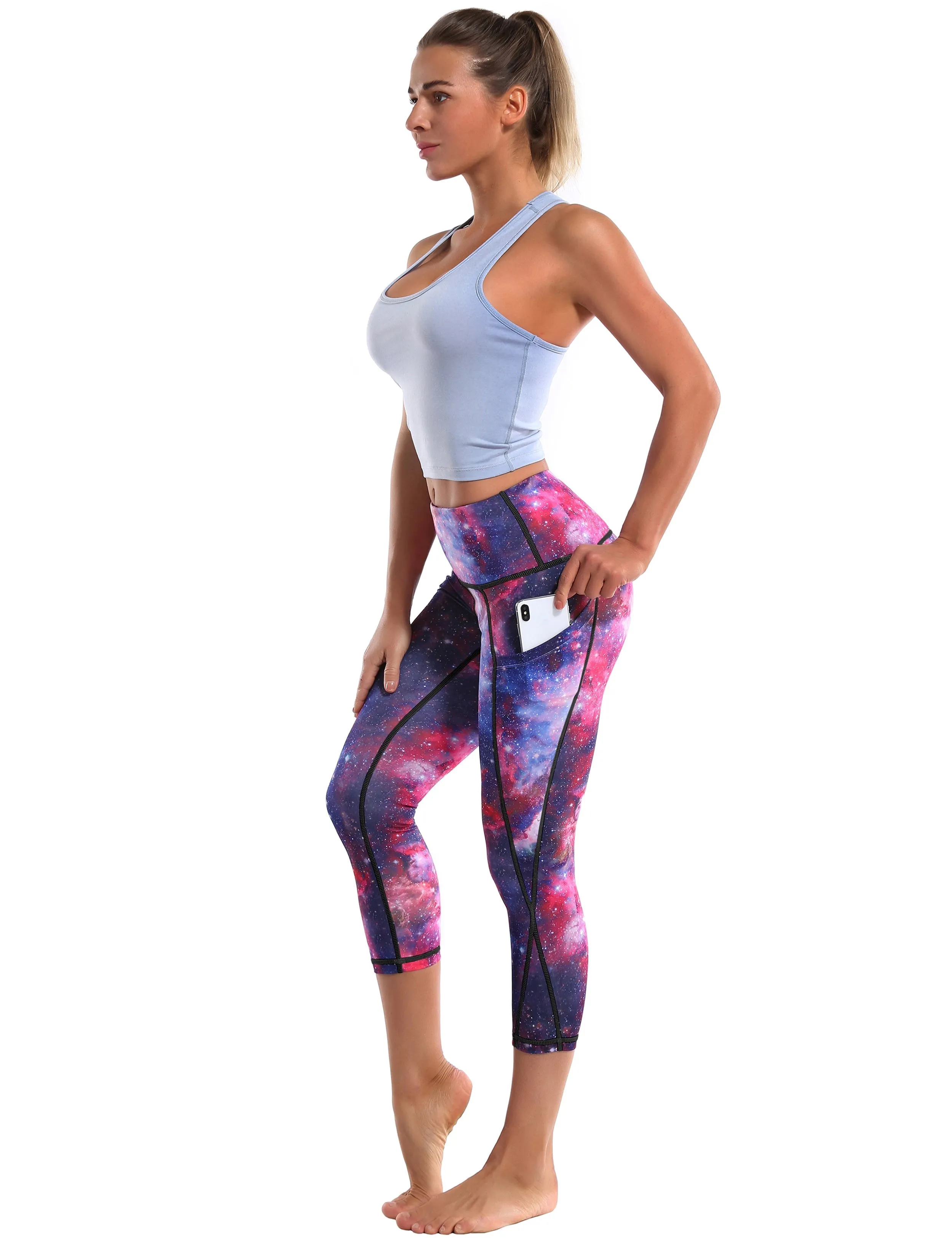 19 High Waist Printed Side Pockets Capris galaxy_yogastudio