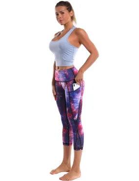 19 High Waist Printed Side Pockets Capris galaxy_yogastudio