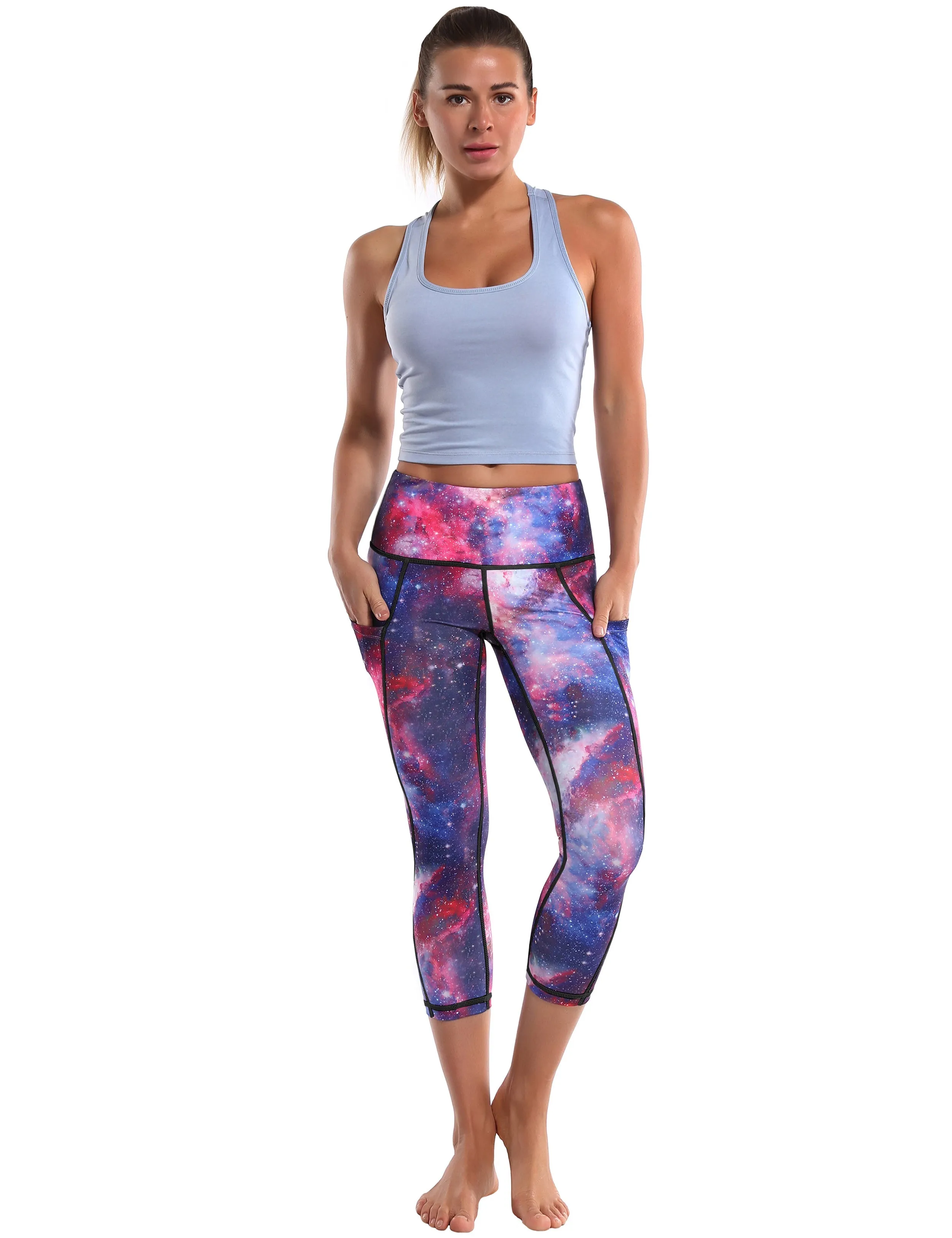 19 High Waist Printed Side Pockets Capris galaxy_yogastudio