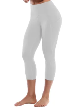 19 High Waist Side Pockets Capris lightgray_yogastudio