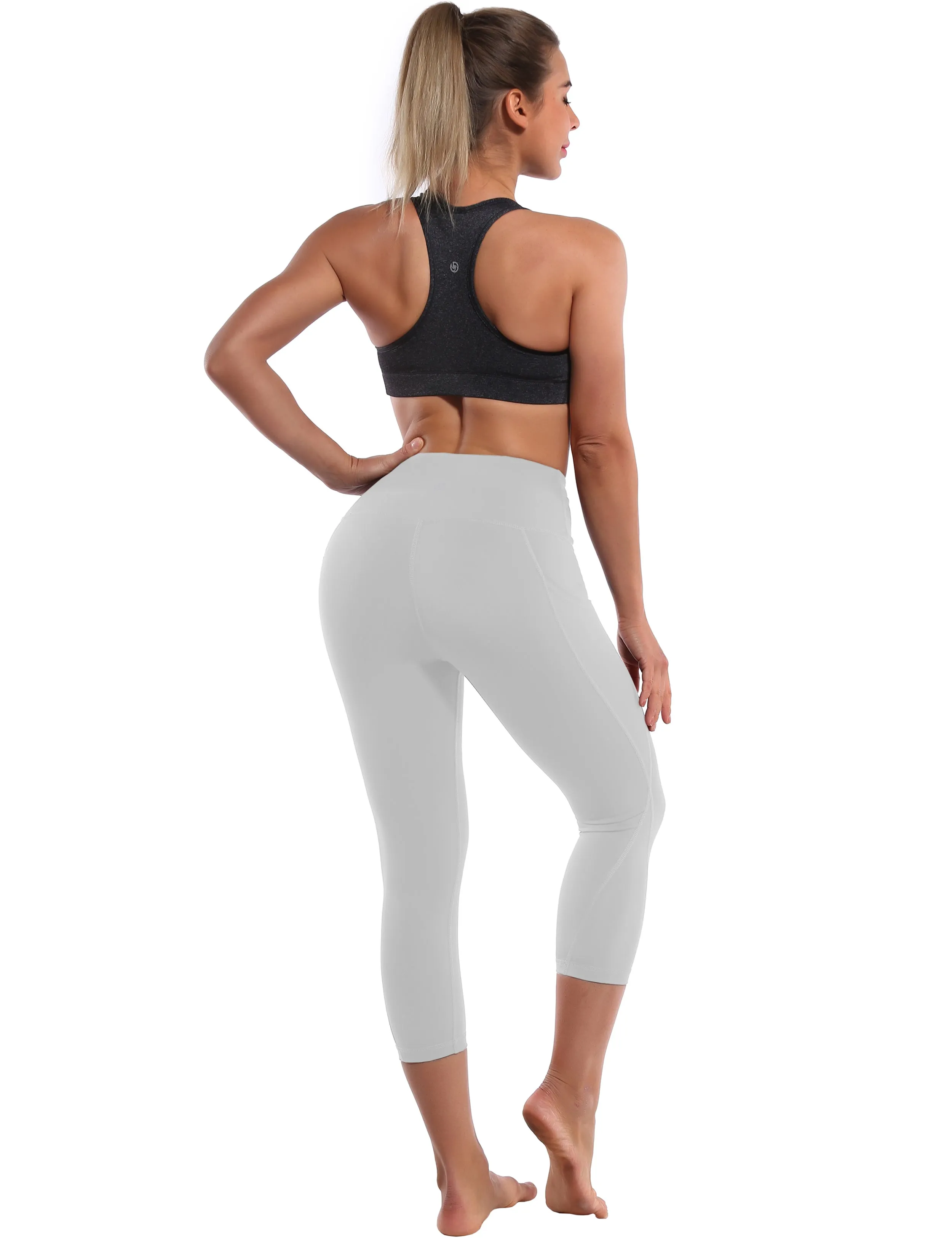 19 High Waist Side Pockets Capris lightgray_yogastudio