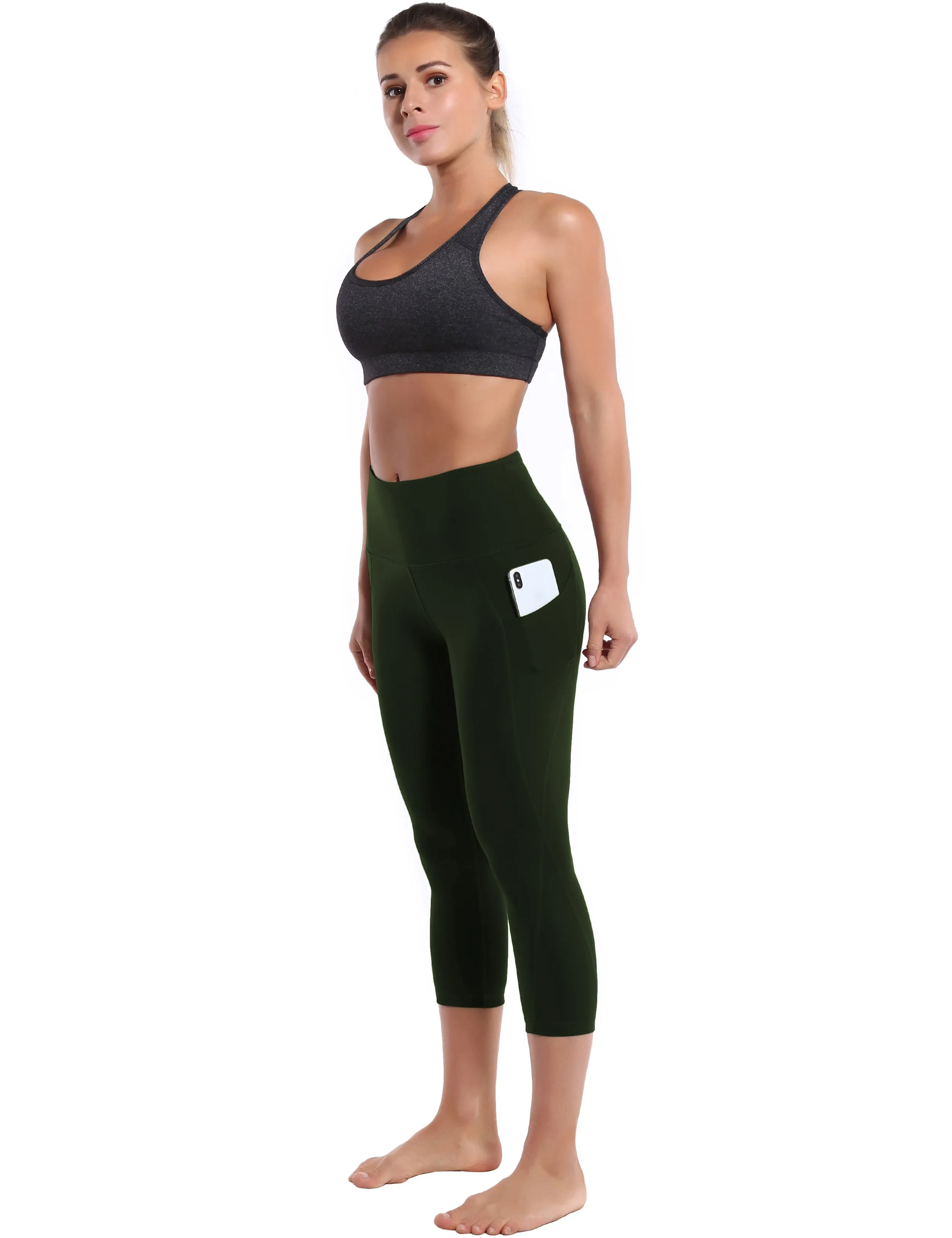 19 High Waist Side Pockets Capris olivegray_yogastudio