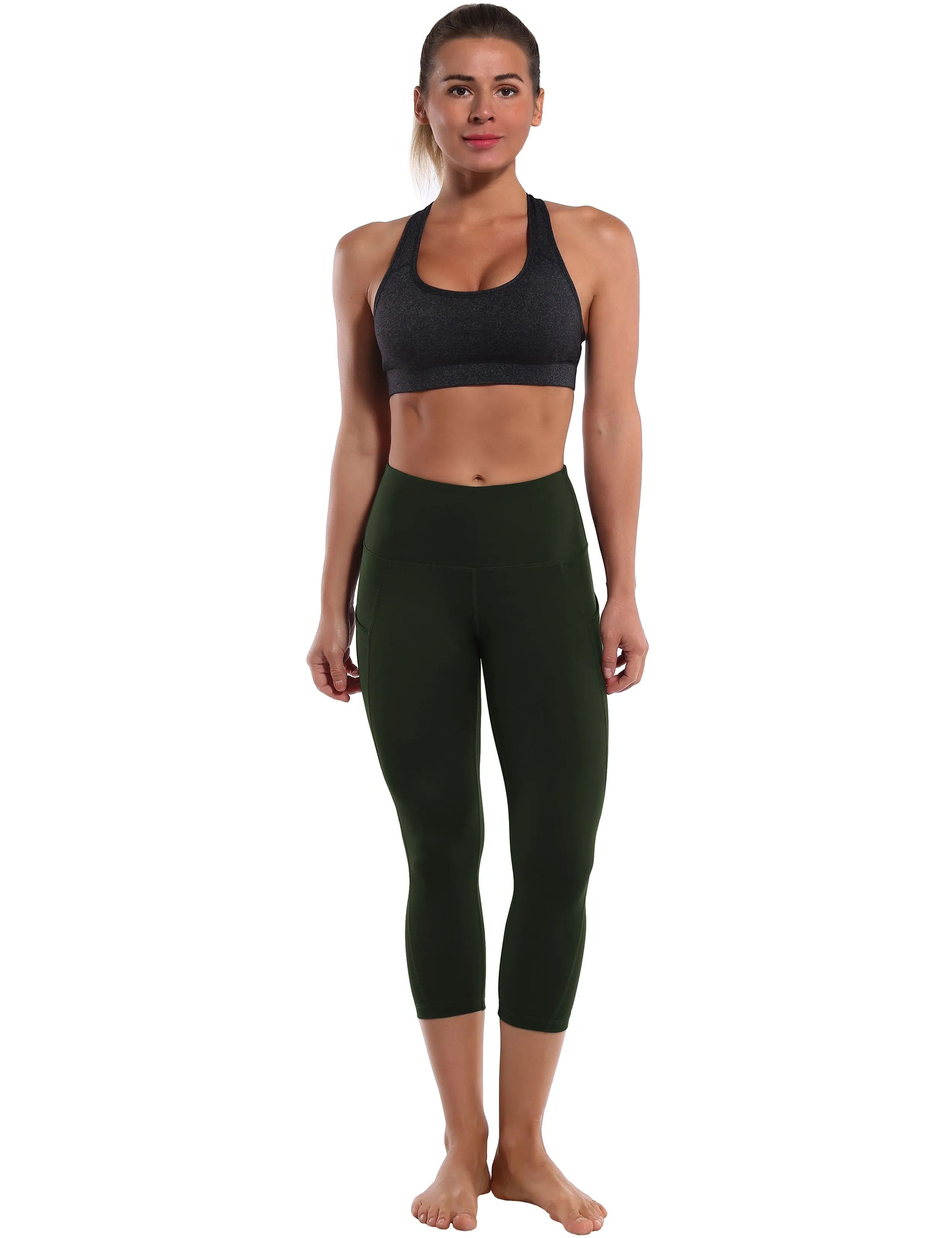 19 High Waist Side Pockets Capris olivegray_yogastudio