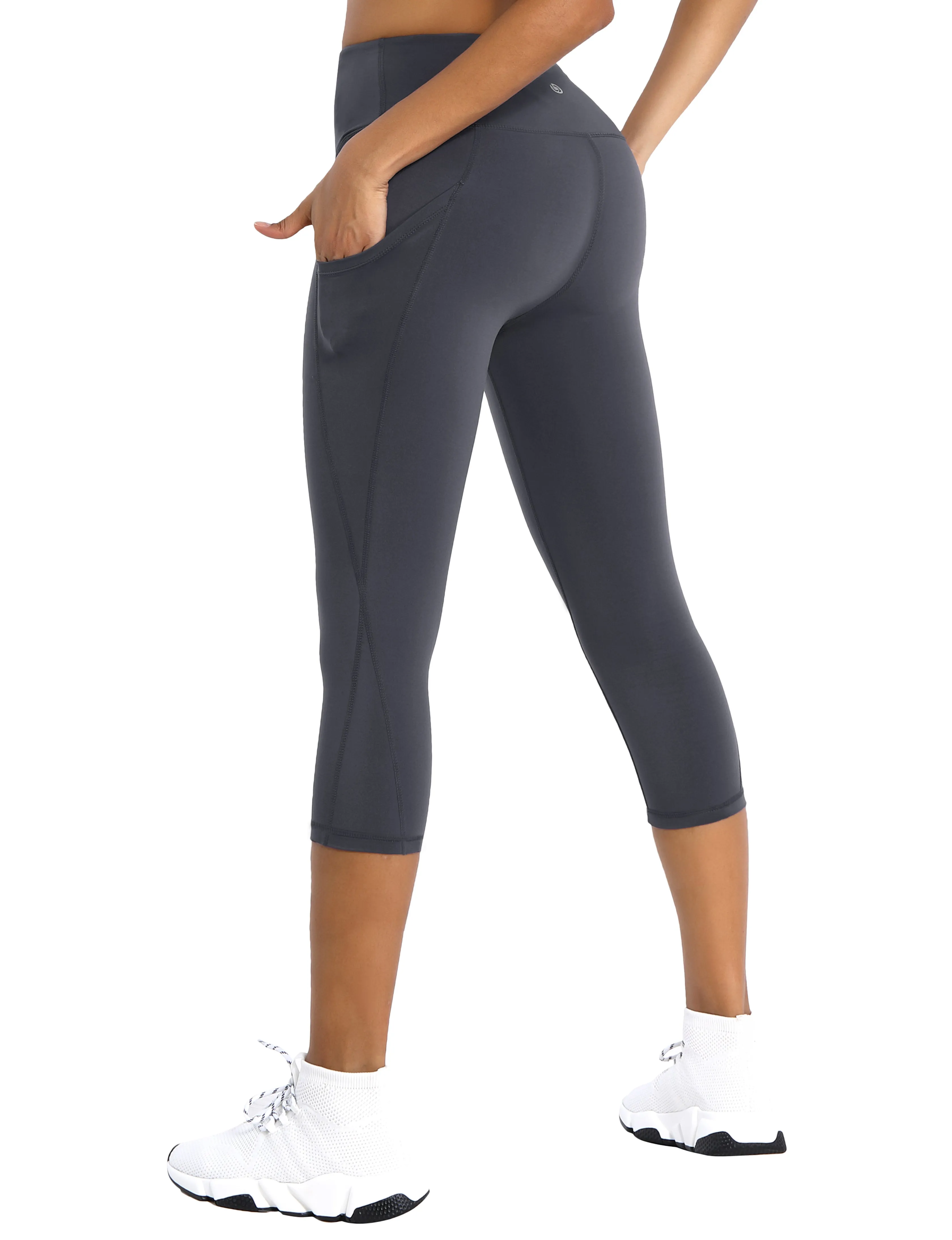 19 High Waist Side Pockets Capris shadowcharcoal_yogastudio