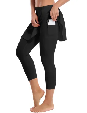 19" Capris Tennis Golf Skirted Leggings with Pockets black