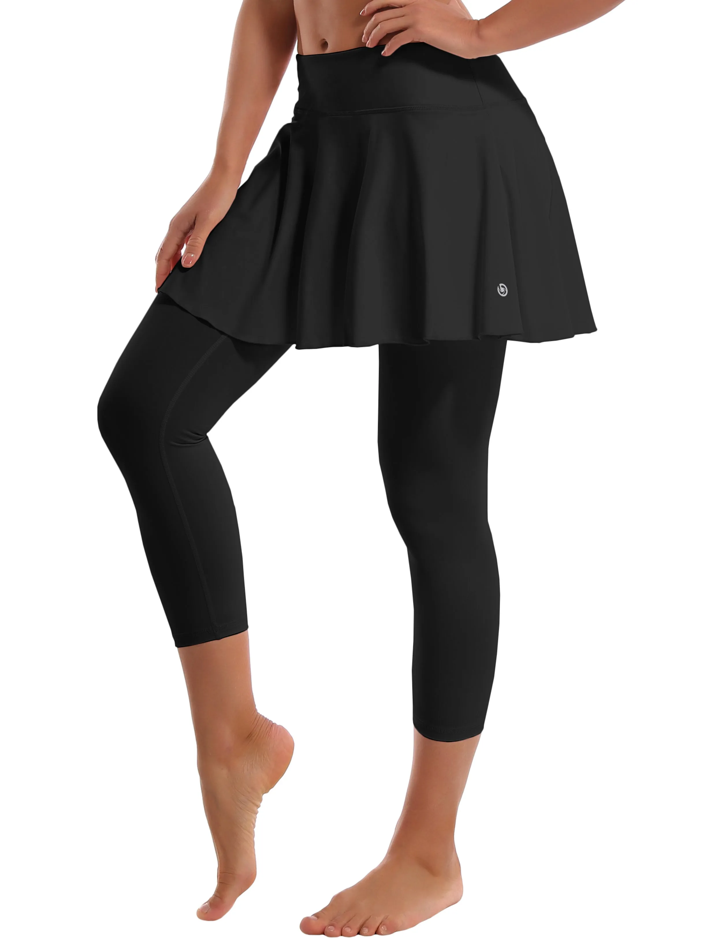 19" Capris Tennis Golf Skirted Leggings with Pockets black