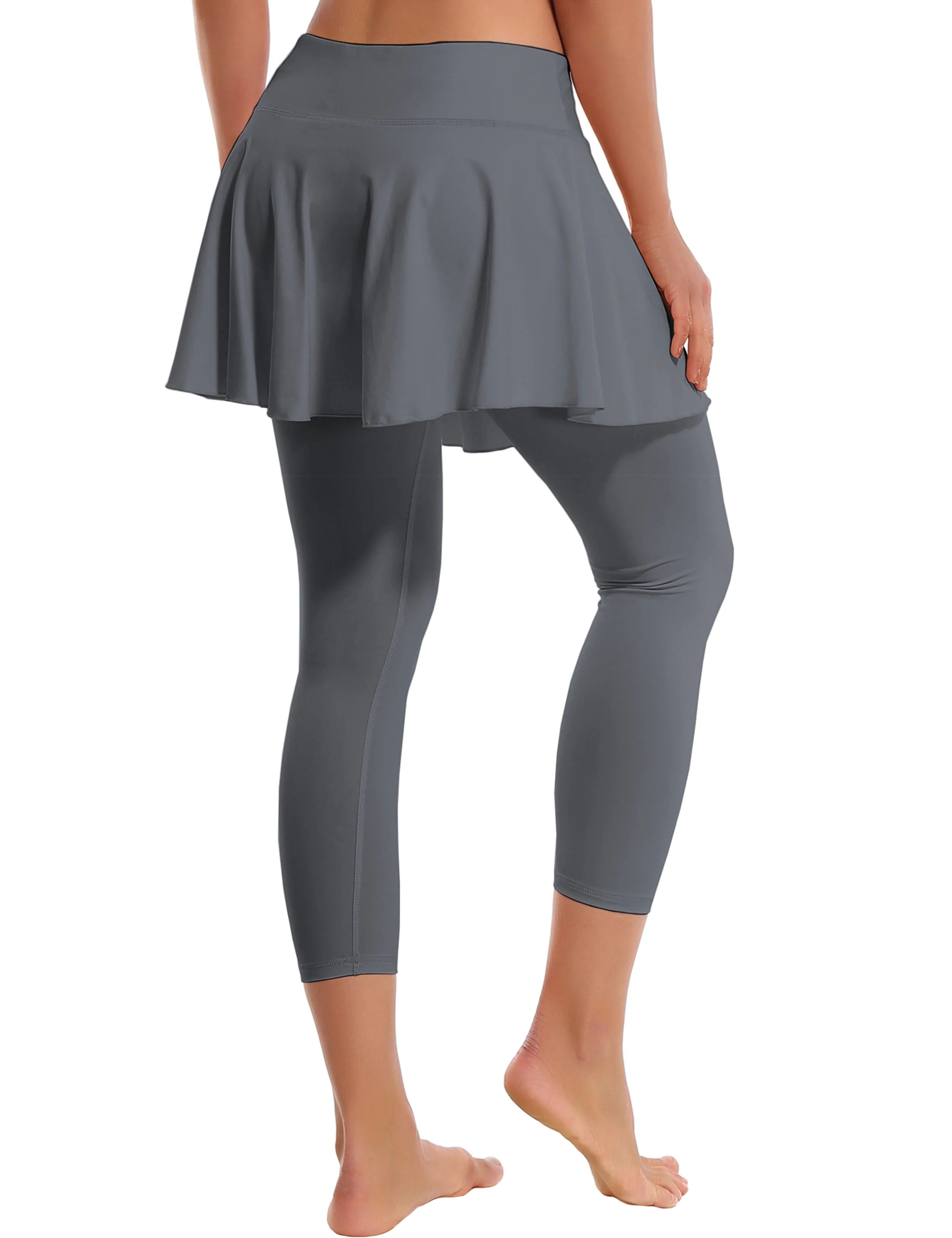 19" Capris Tennis Golf Skirted Leggings with Pockets gray