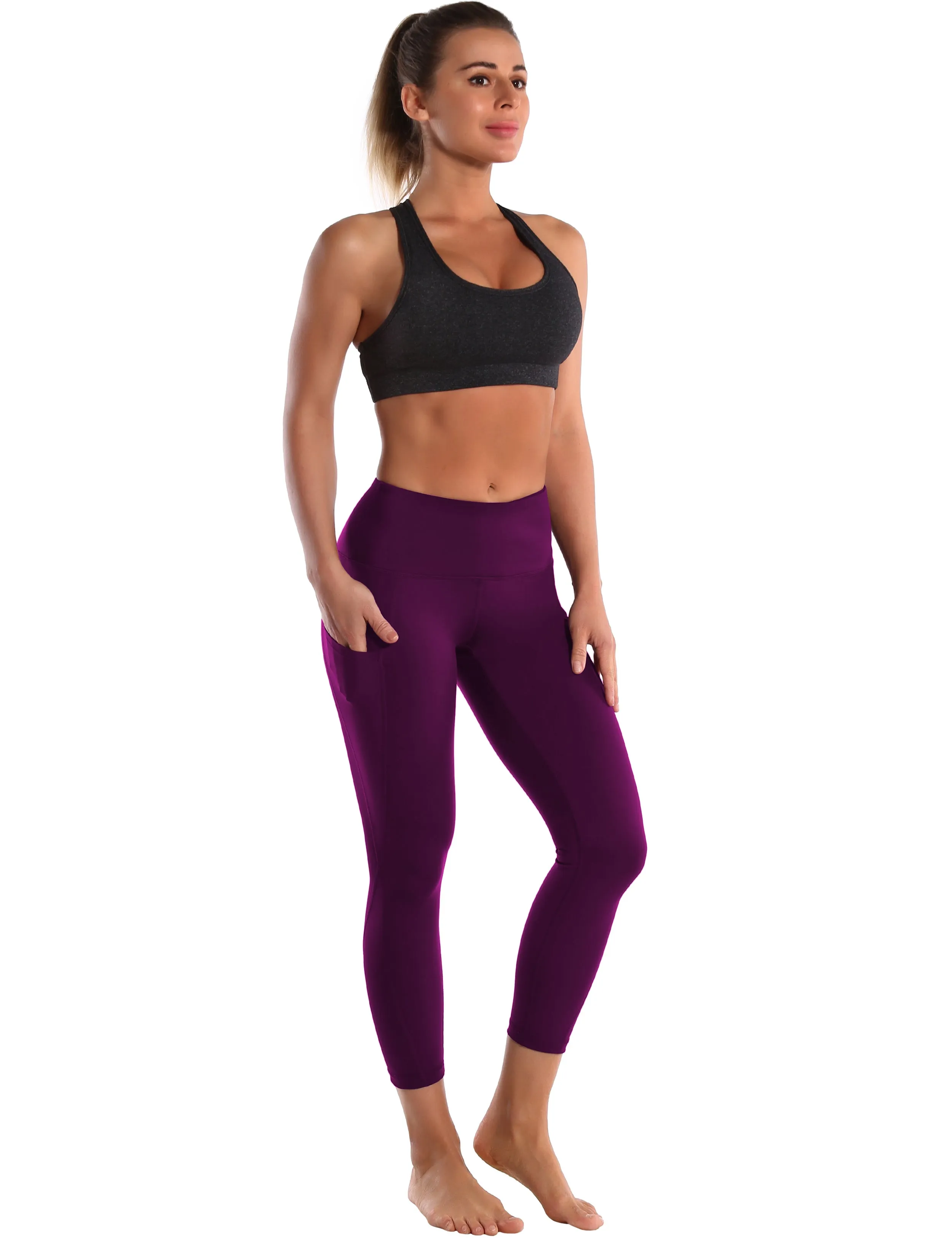 22" High Waist Side Pockets Capris plum