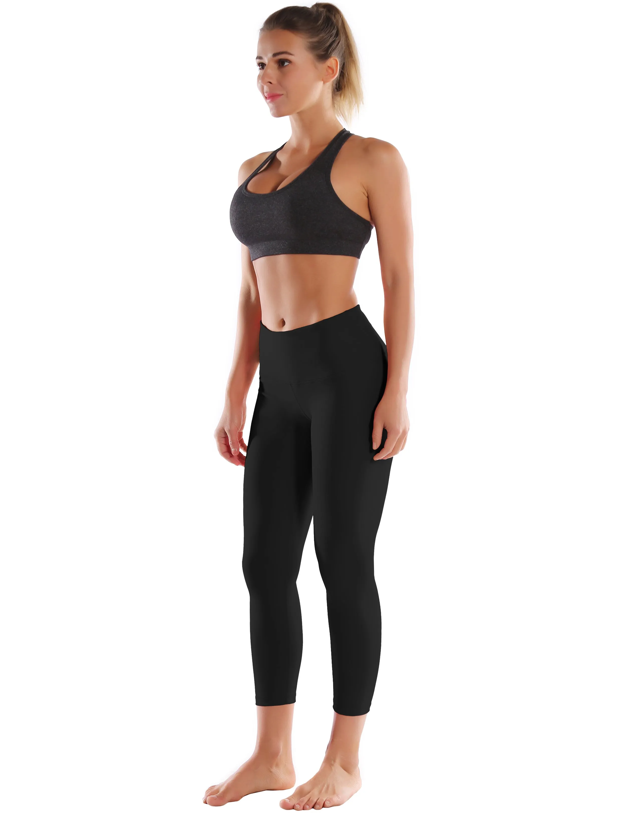 22" High Waist Crop Tight Capris black