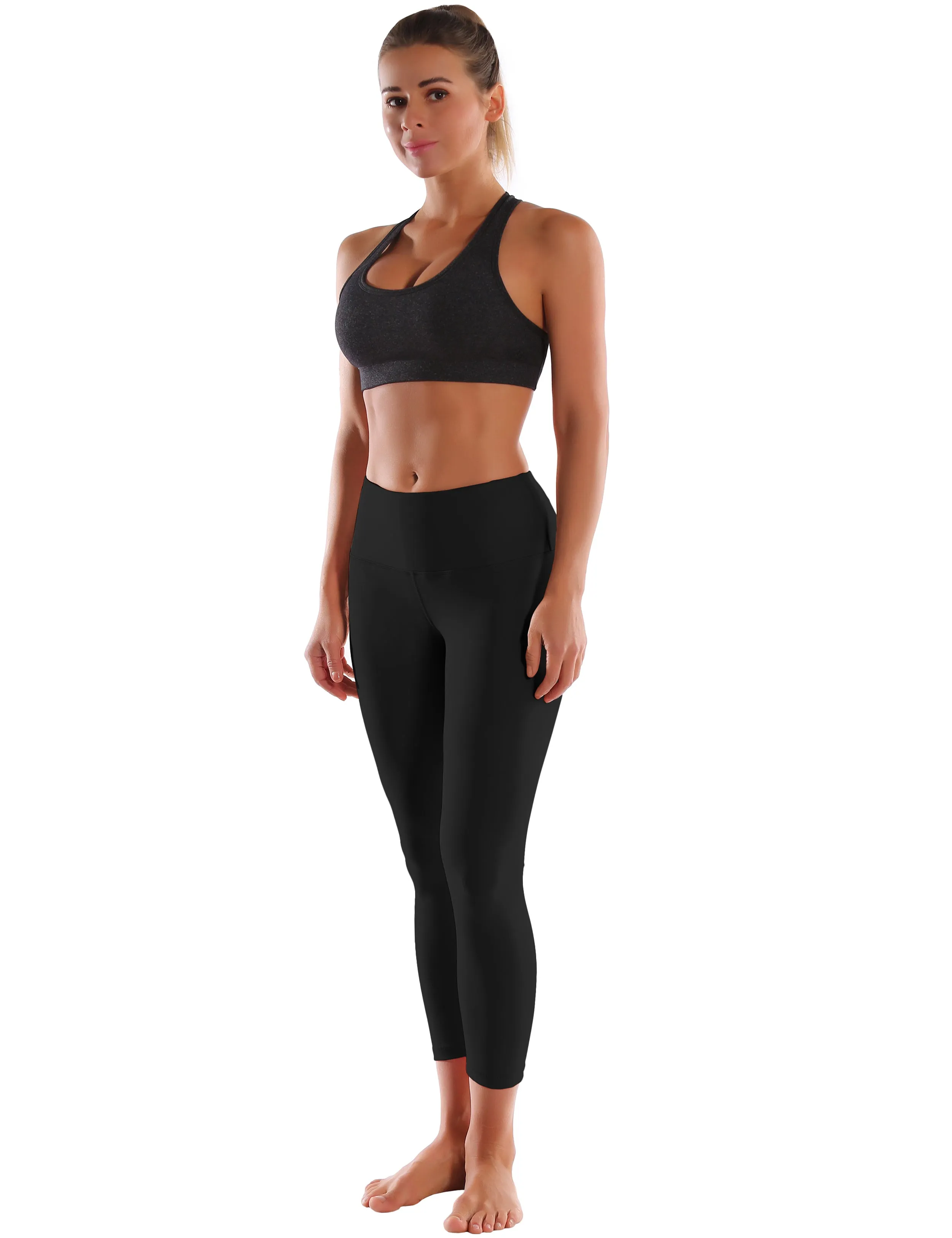 22" High Waist Crop Tight Capris black