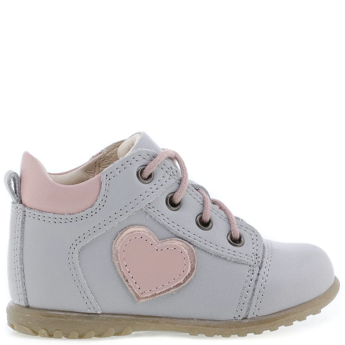 (2069E) Emel Lace Up First Shoes Grey heart