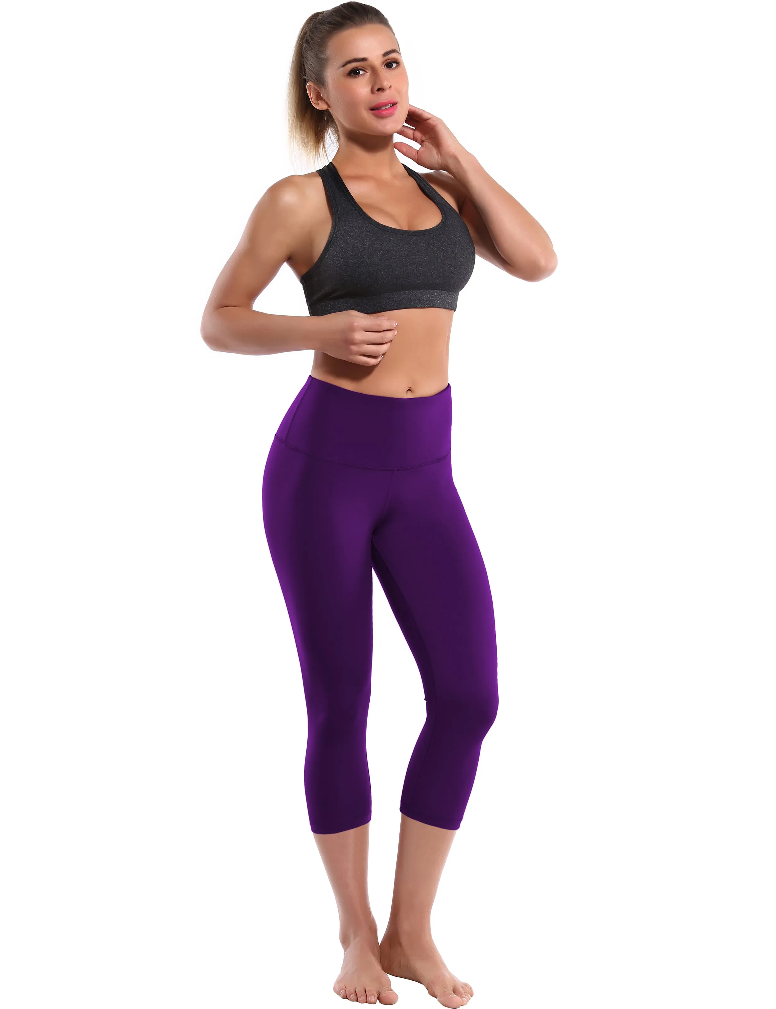 19" High Waist Crop Tight Capris eggplantpurple