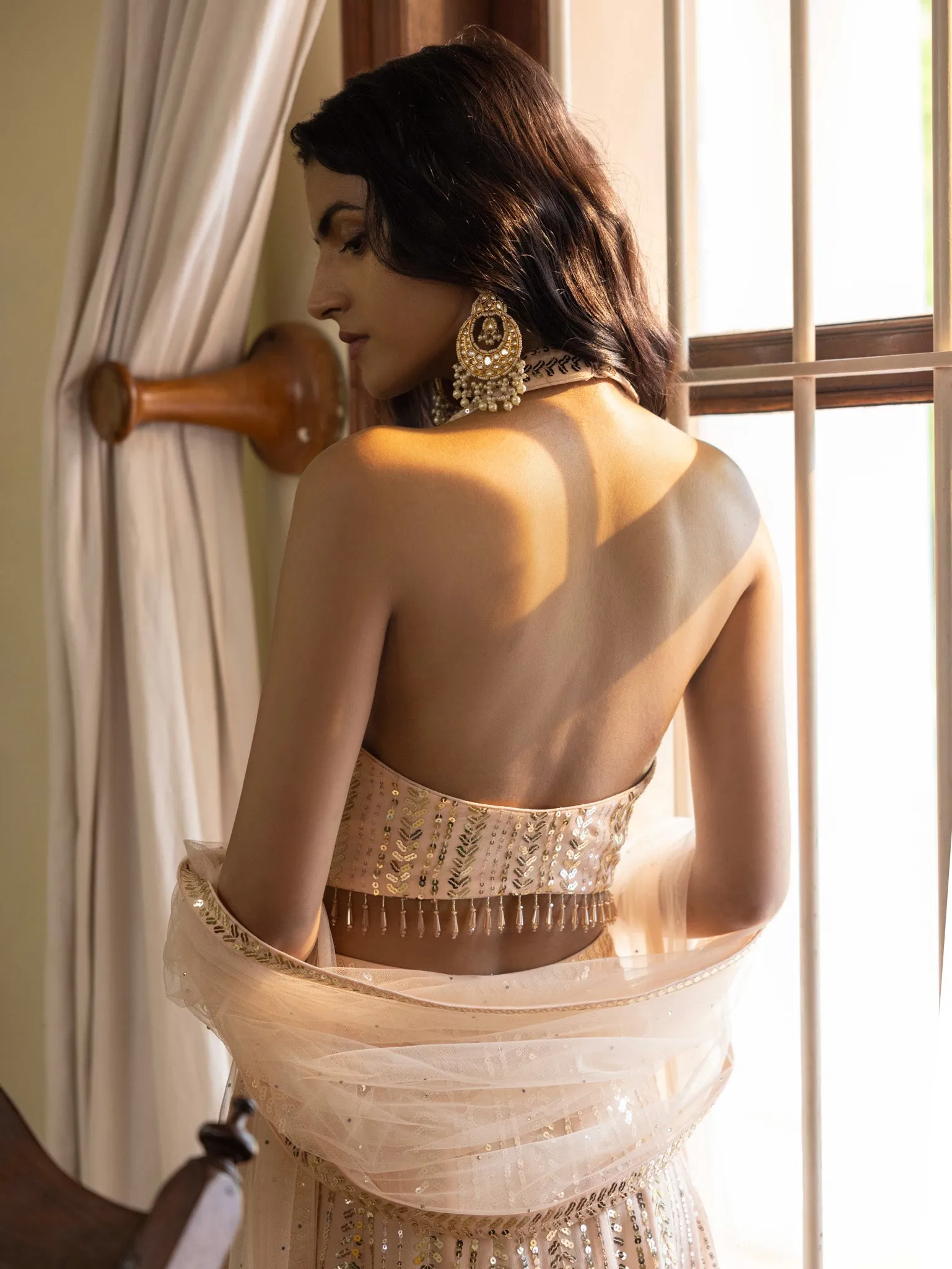 30Z283-RO Nude Color lehenga Set With Mirror Work