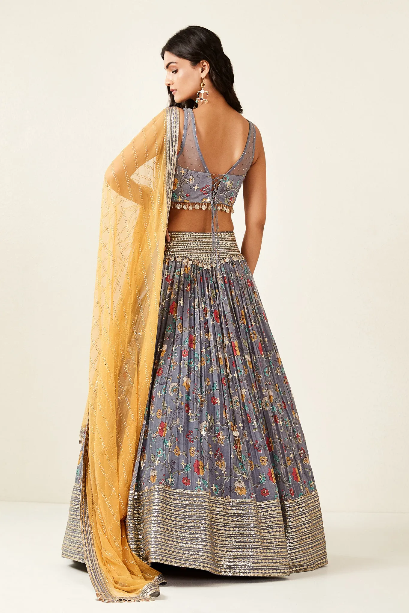 30Z284-NRO Grey Color lehenga Set With Hand Embroidery Work