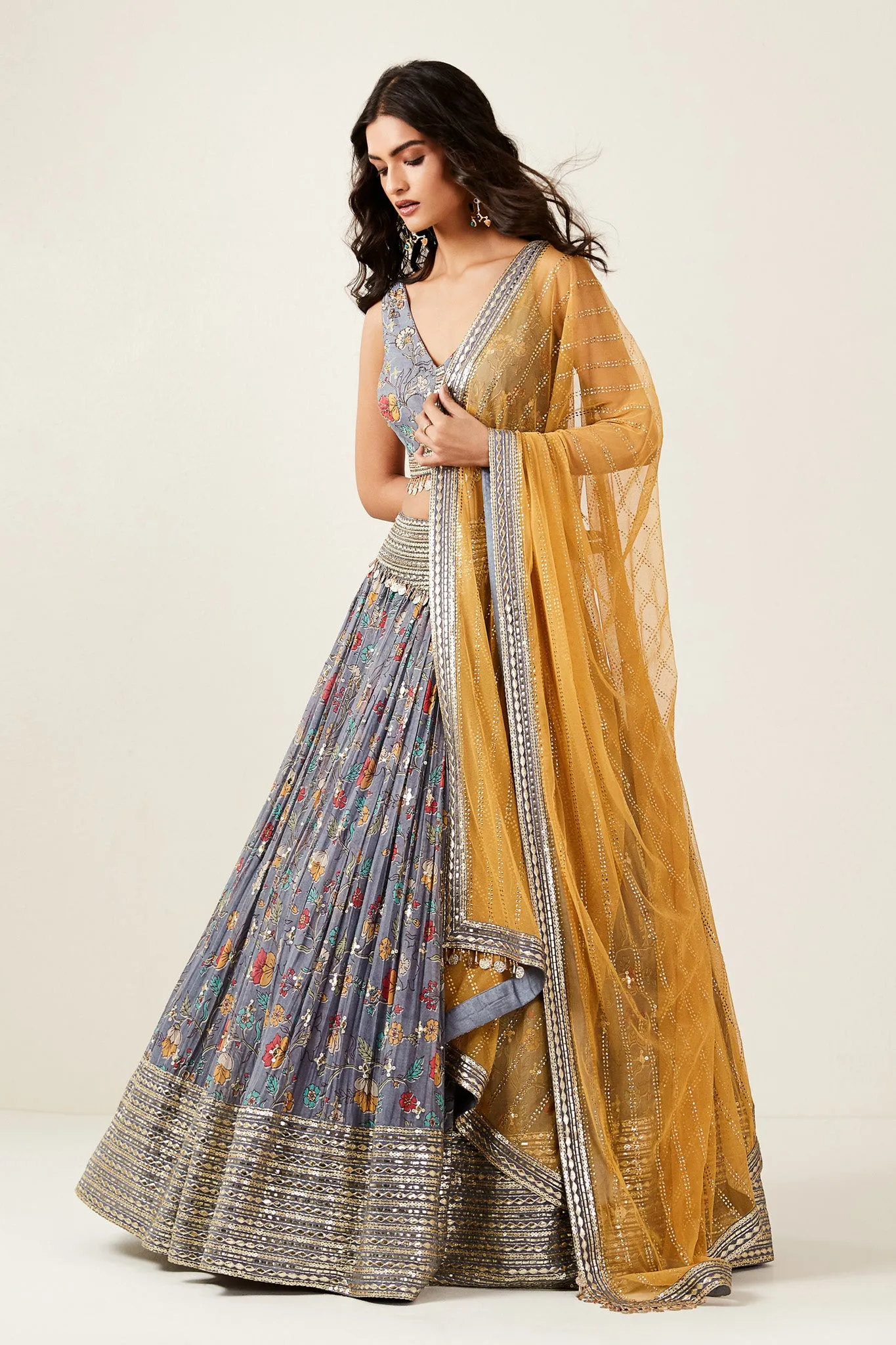 30Z284-NRO Grey Color lehenga Set With Hand Embroidery Work