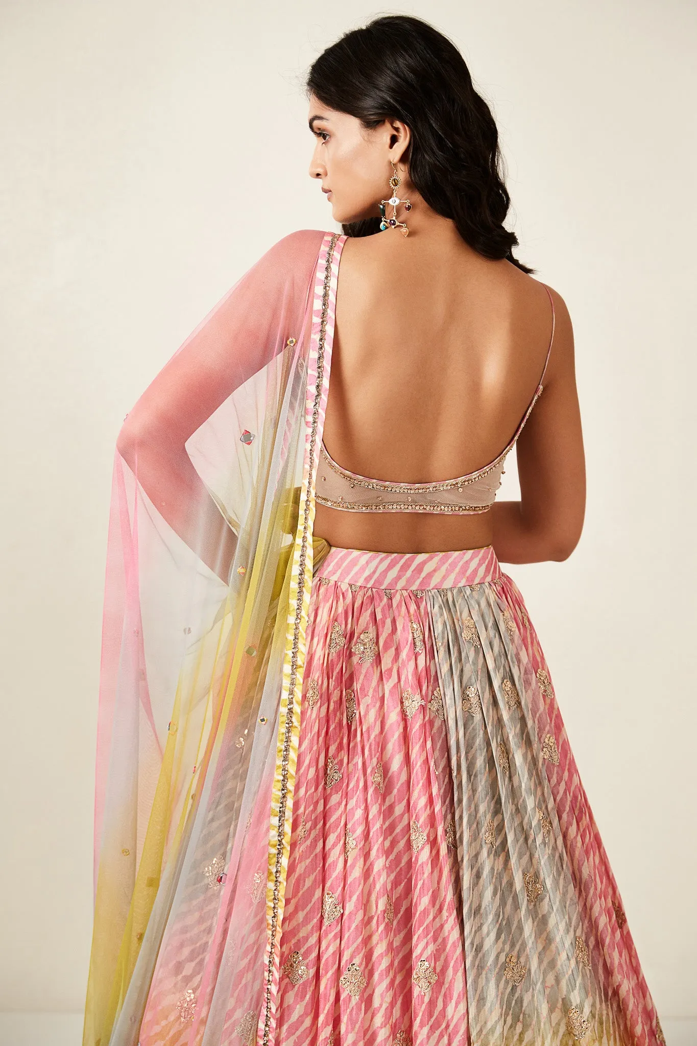 30Z288-RO Multi Color lehenga Set With France Cut & Mirror Work