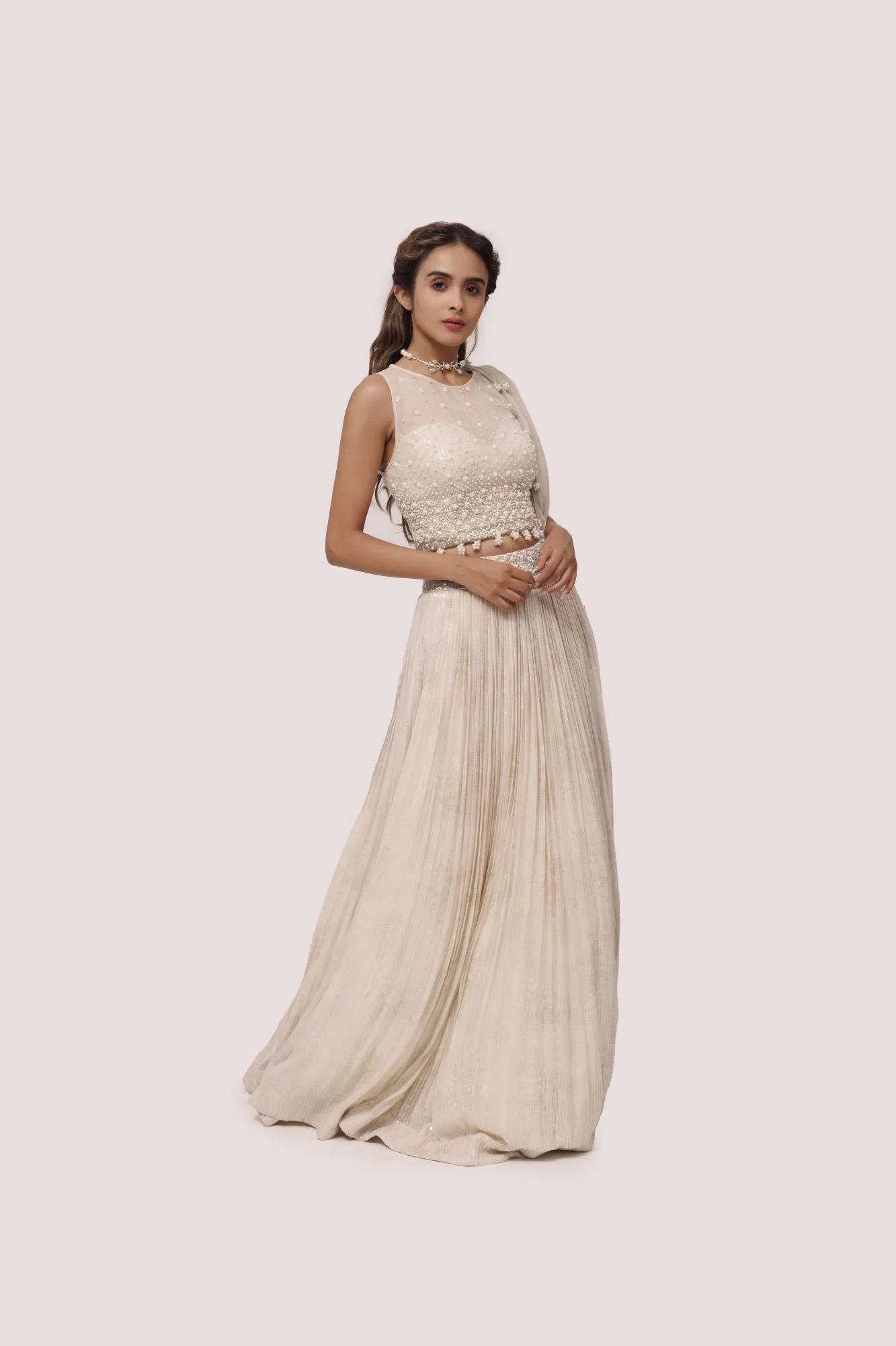 30Z294-RO Off White Color Georgette Lehenga Set