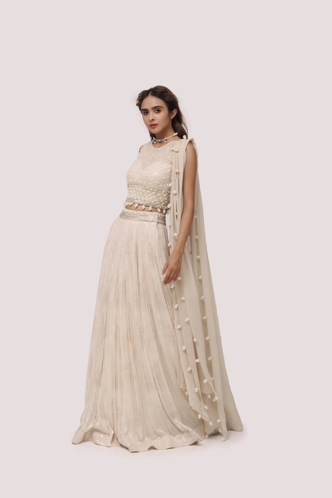 30Z294-RO Off White Color Georgette Lehenga Set