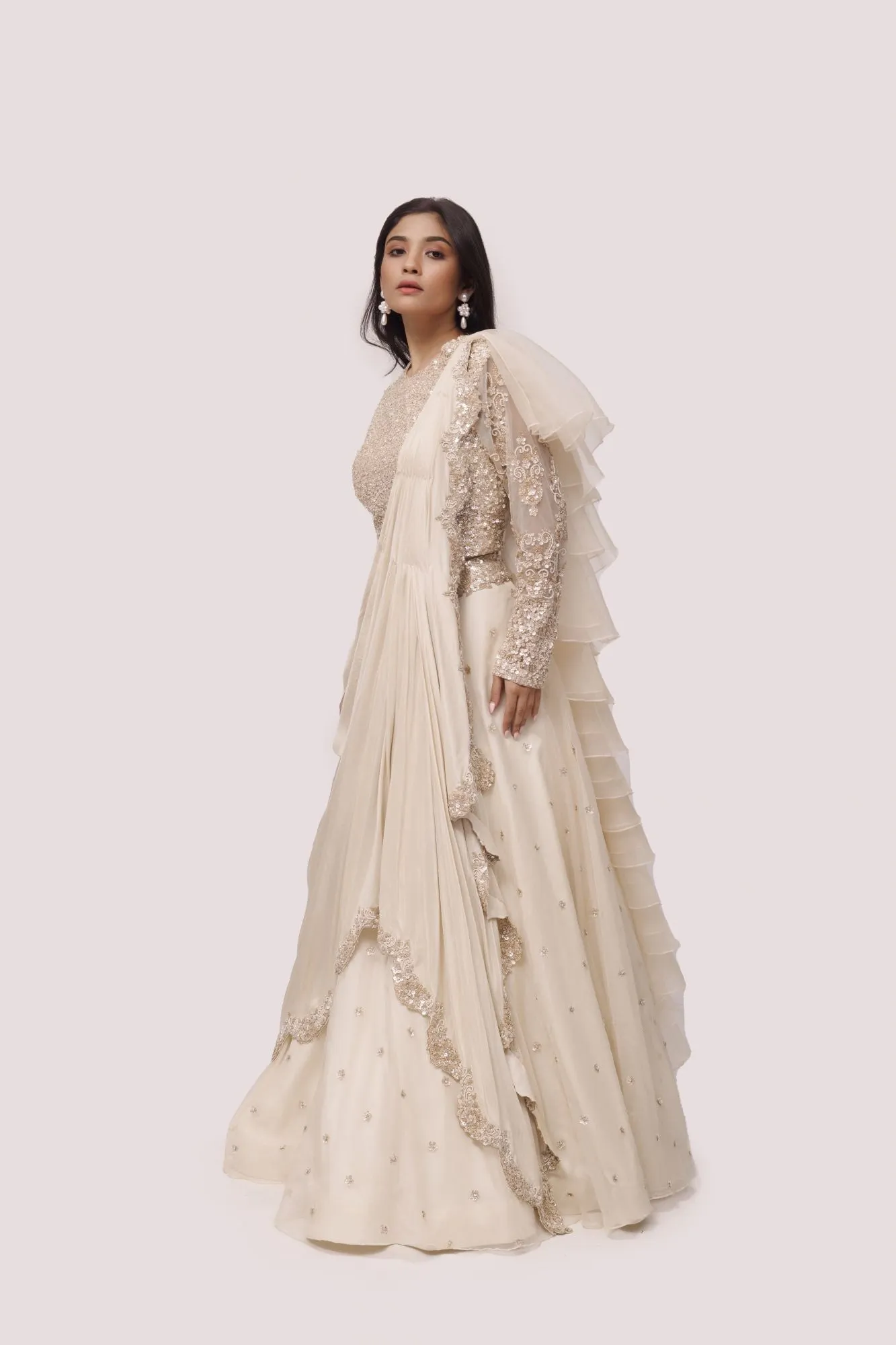 30Z295-RO Off White Color Organza Lehenga Set