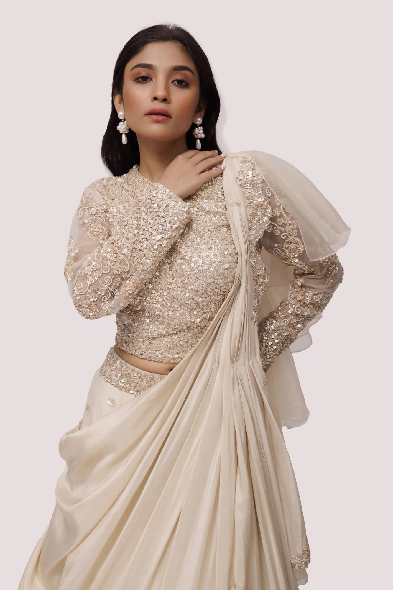 30Z295-RO Off White Color Organza Lehenga Set