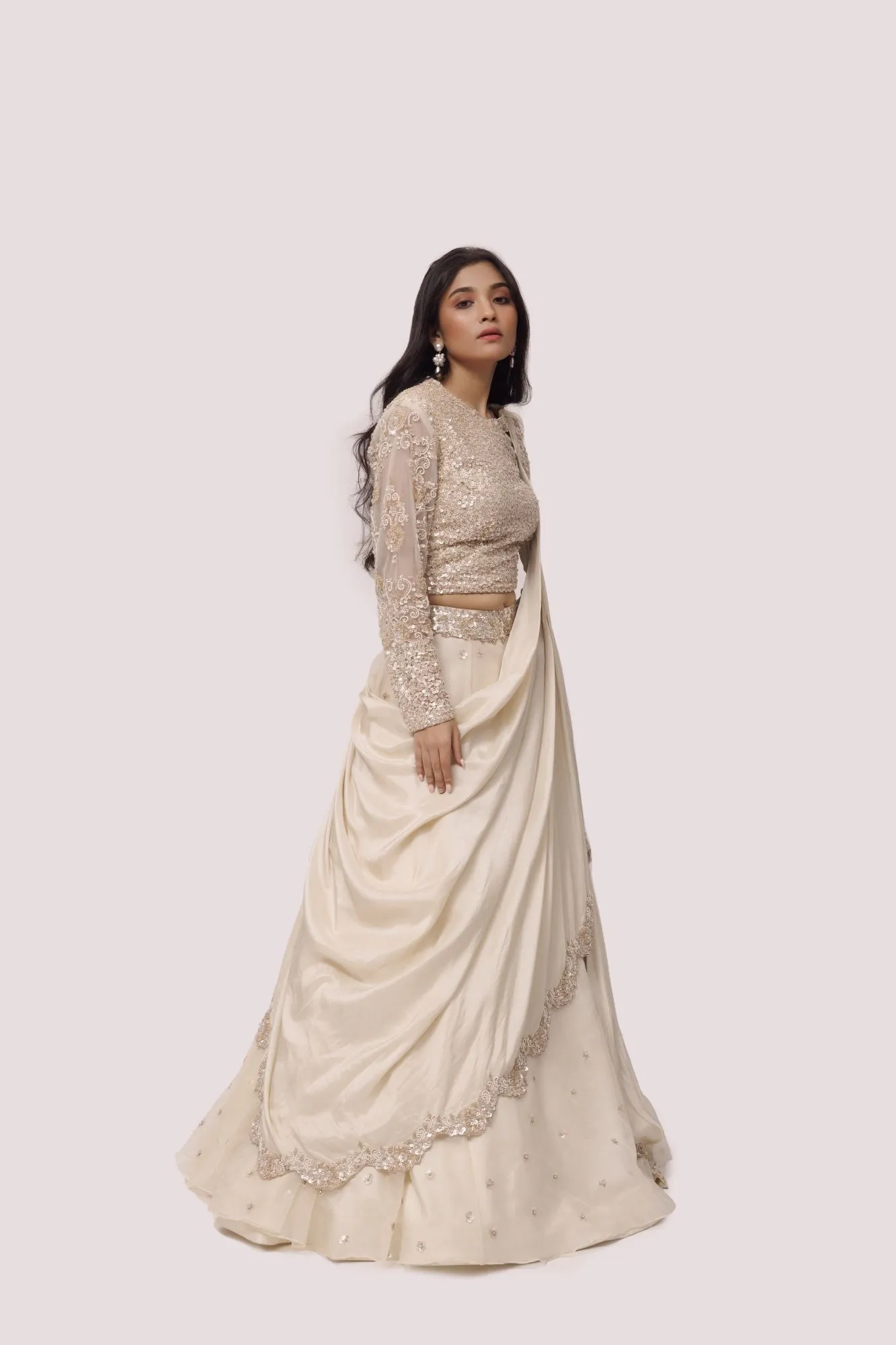 30Z295-RO Off White Color Organza Lehenga Set