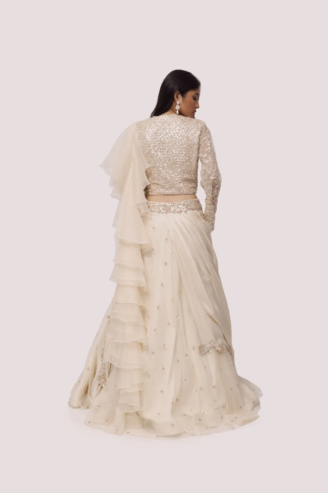 30Z295-RO Off White Color Organza Lehenga Set