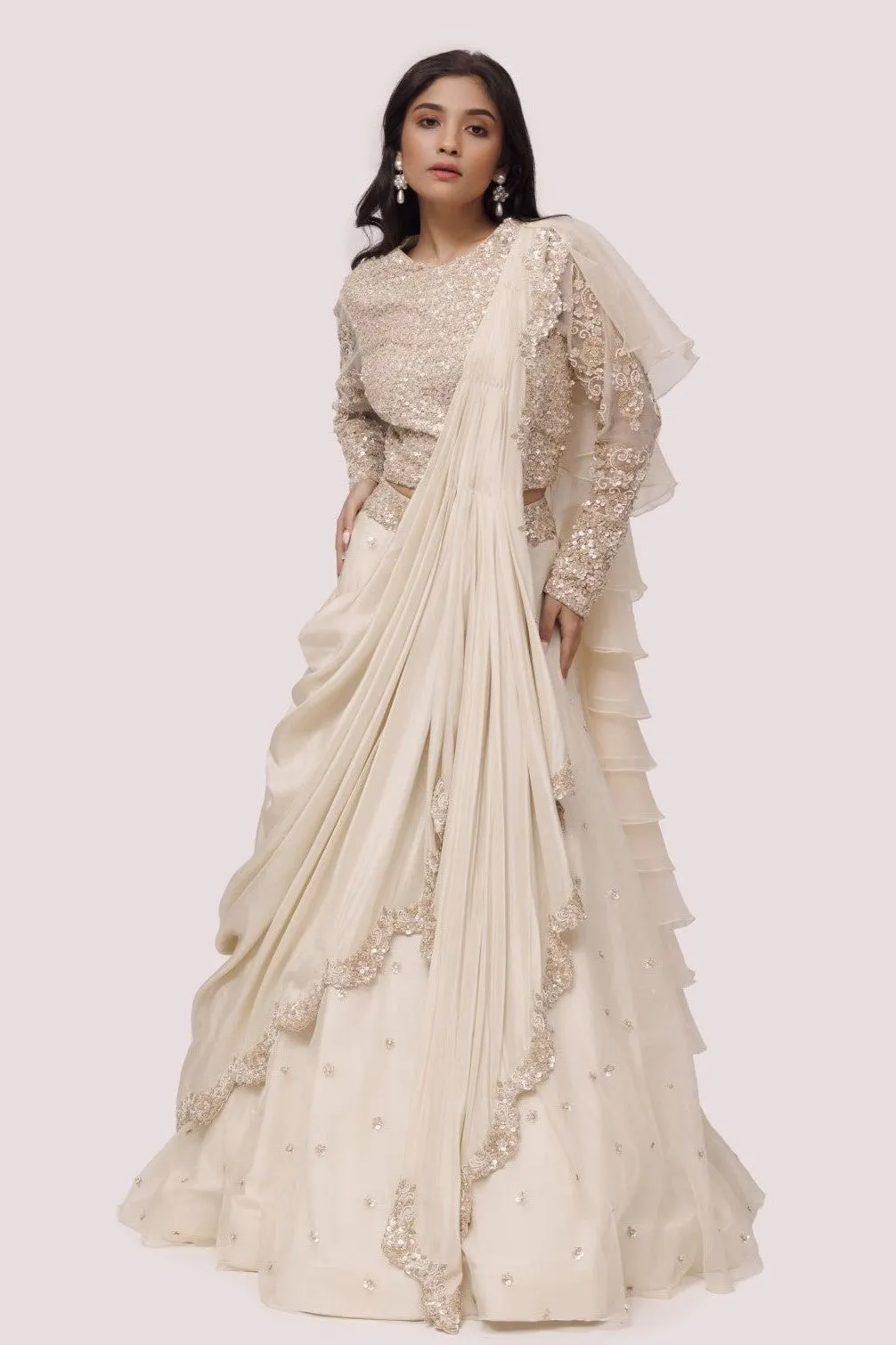 30Z295-RO Off White Color Organza Lehenga Set