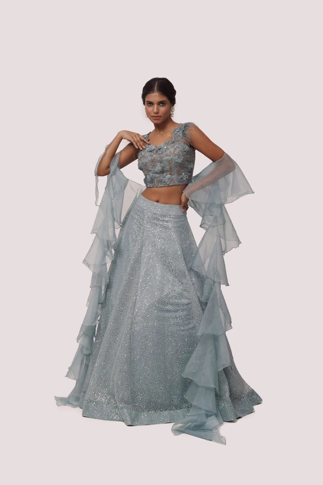 30Z296-RO Mint Green Lehenga Set With Dupatta