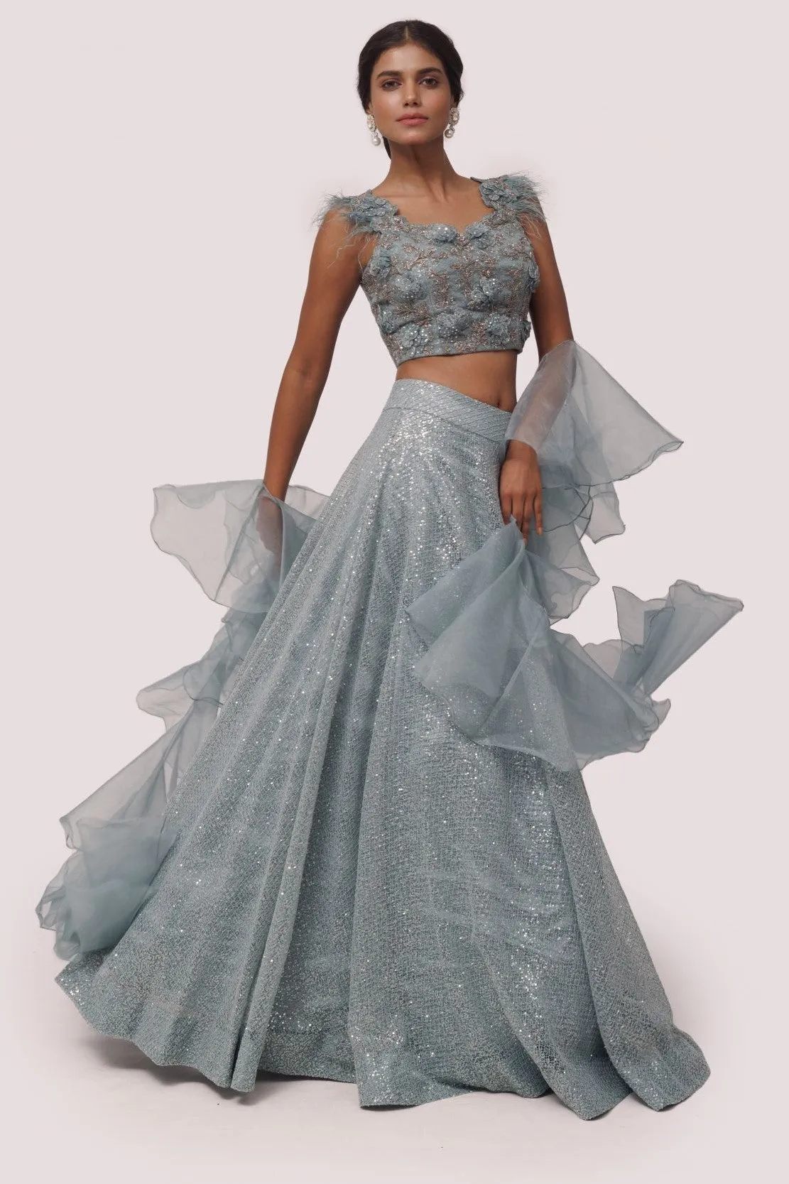 30Z296-RO Mint Green Lehenga Set With Dupatta