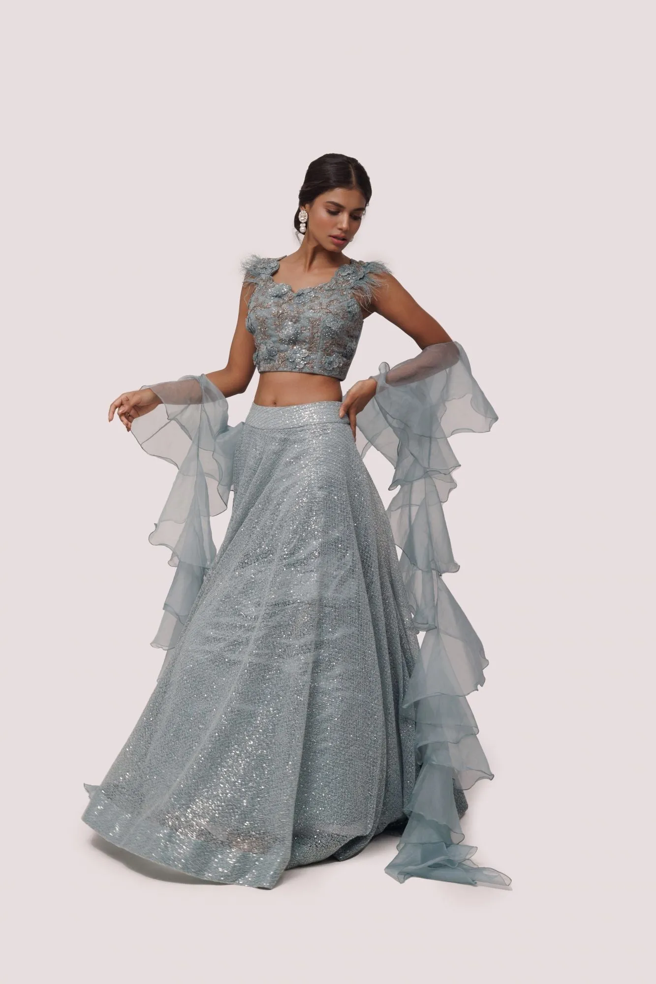 30Z296-RO Mint Green Lehenga Set With Dupatta