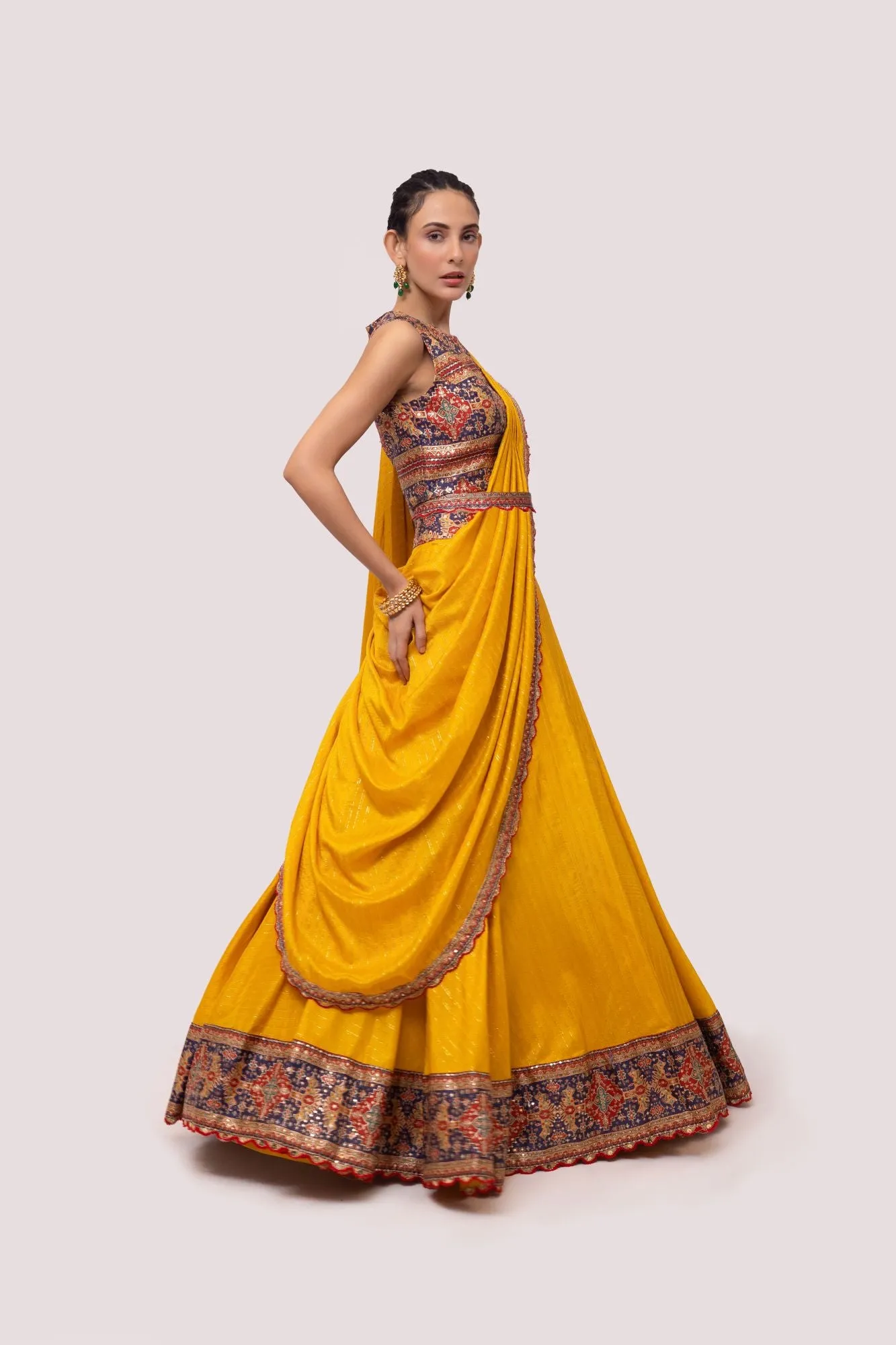 30Z297-RO Mustard Lehenga Set With Dupatta