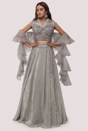 30Z300-RO Grey Organza Lehenga Set With Dupatta