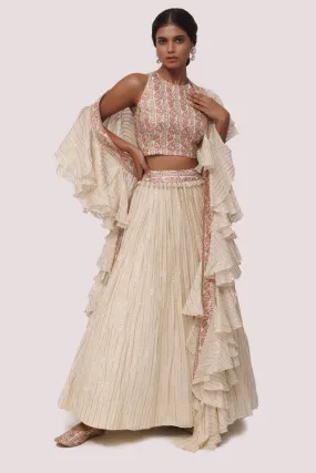 30Z303-RO Off White Organaza Lehenga Set With Dupatta