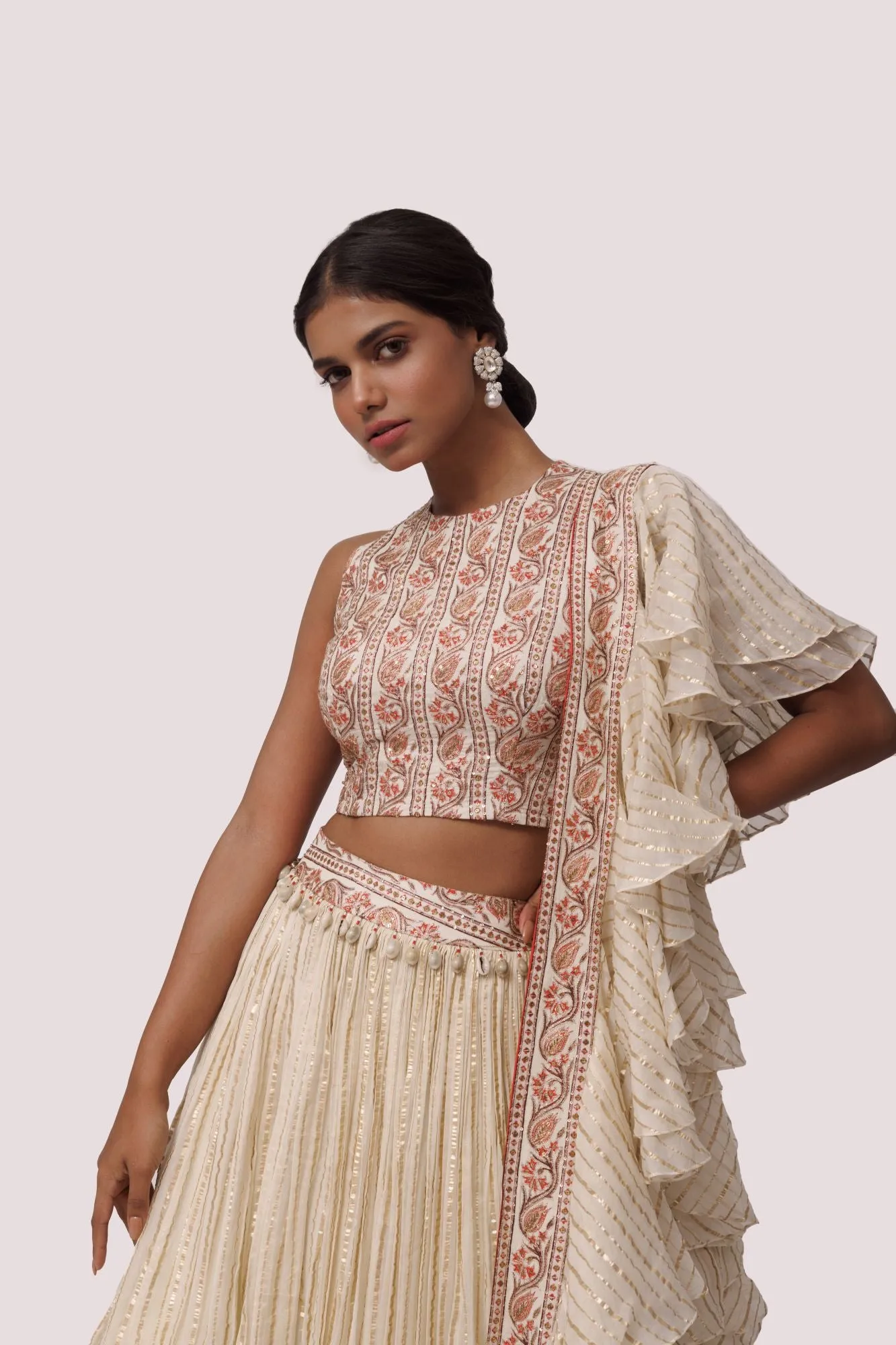 30Z303-RO Off White Organaza Lehenga Set With Dupatta