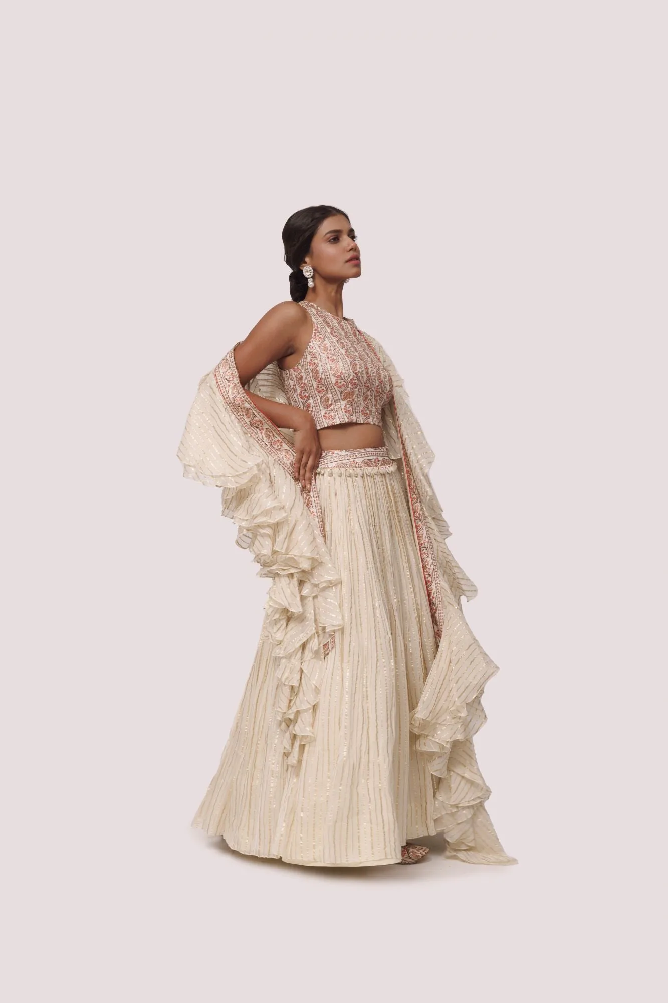 30Z303-RO Off White Organaza Lehenga Set With Dupatta