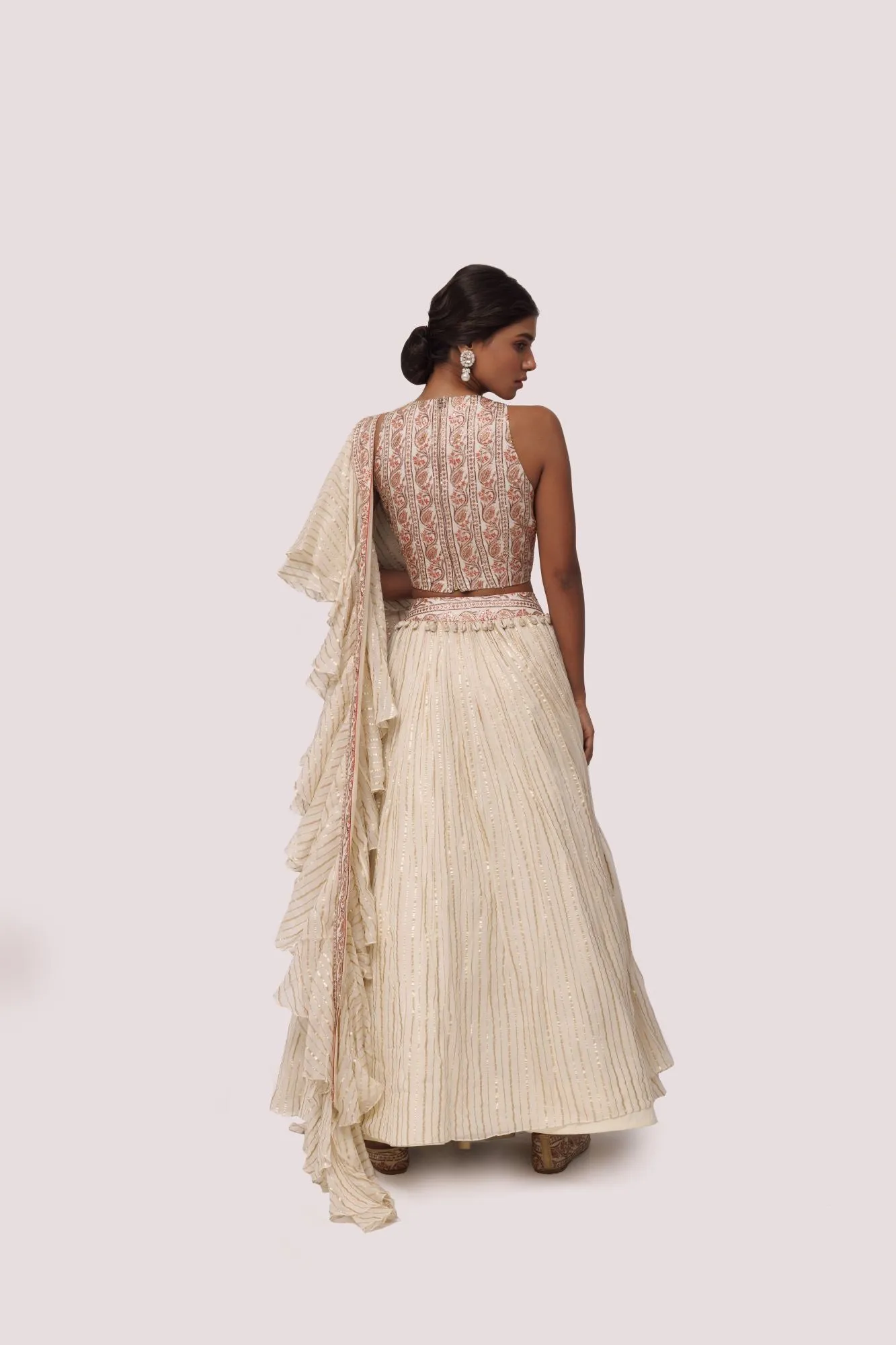 30Z303-RO Off White Organaza Lehenga Set With Dupatta