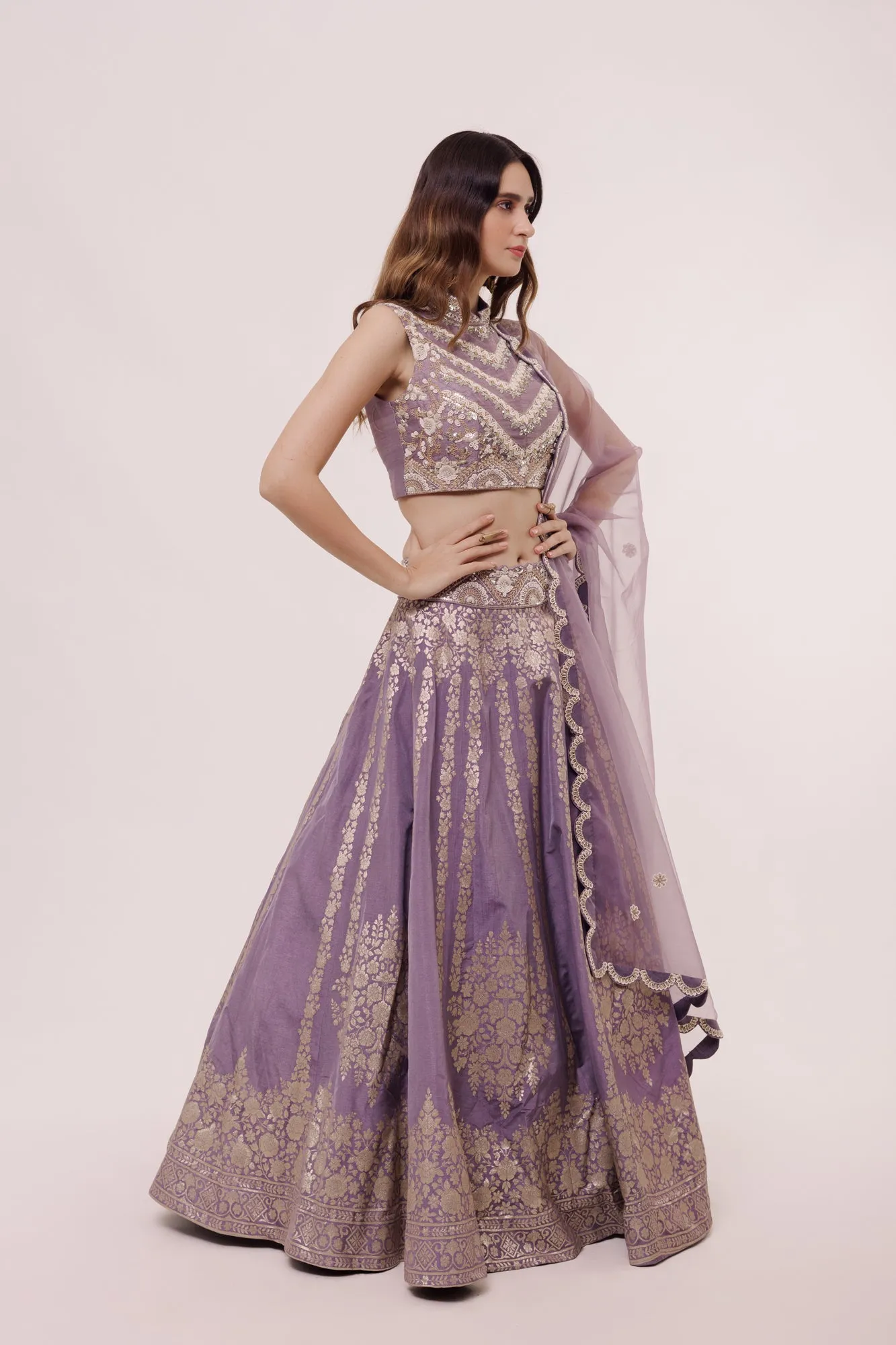 30Z304-RO Lavender Silk Floral Lehenga Set With Dupatta