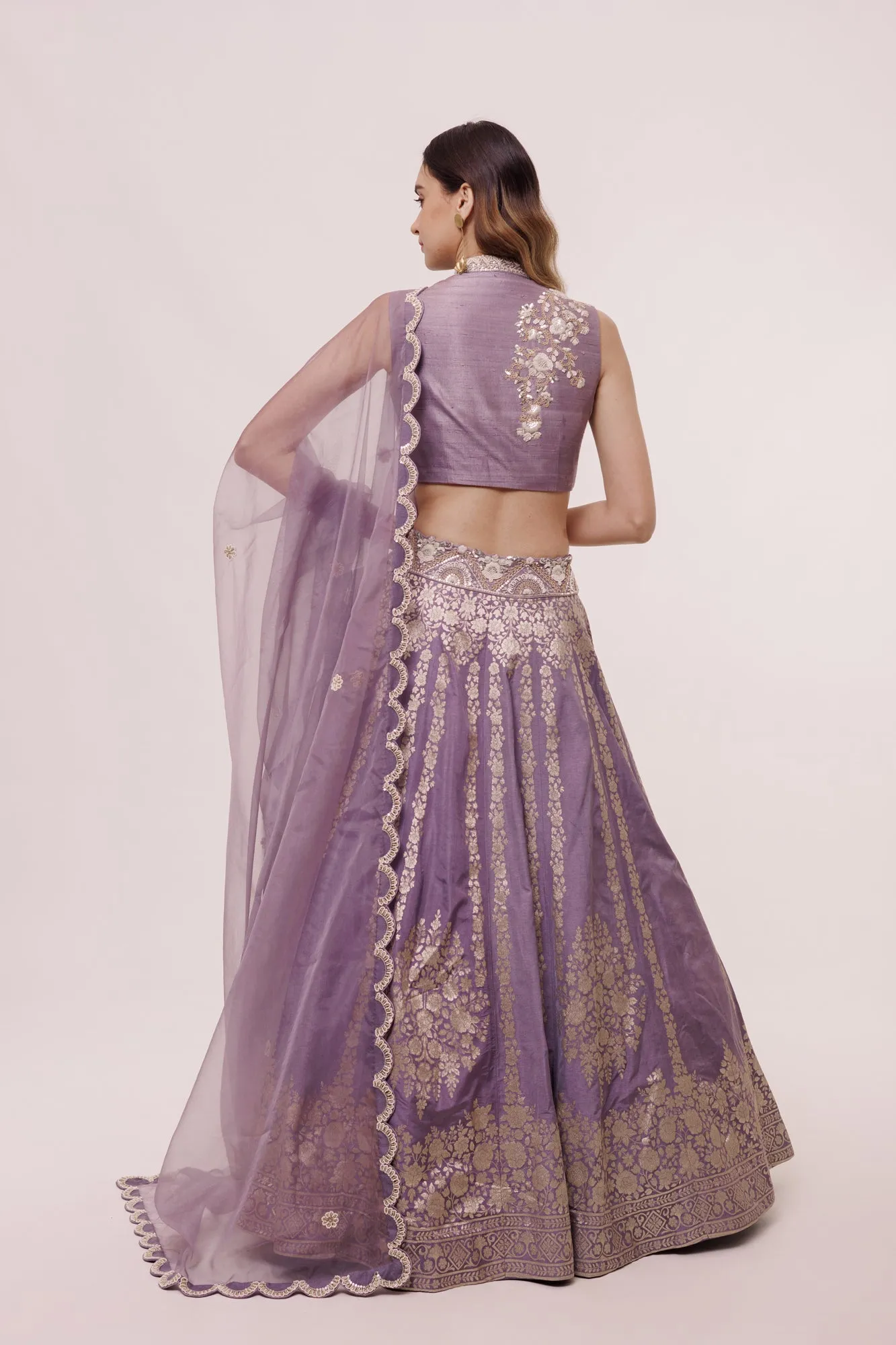 30Z304-RO Lavender Silk Floral Lehenga Set With Dupatta