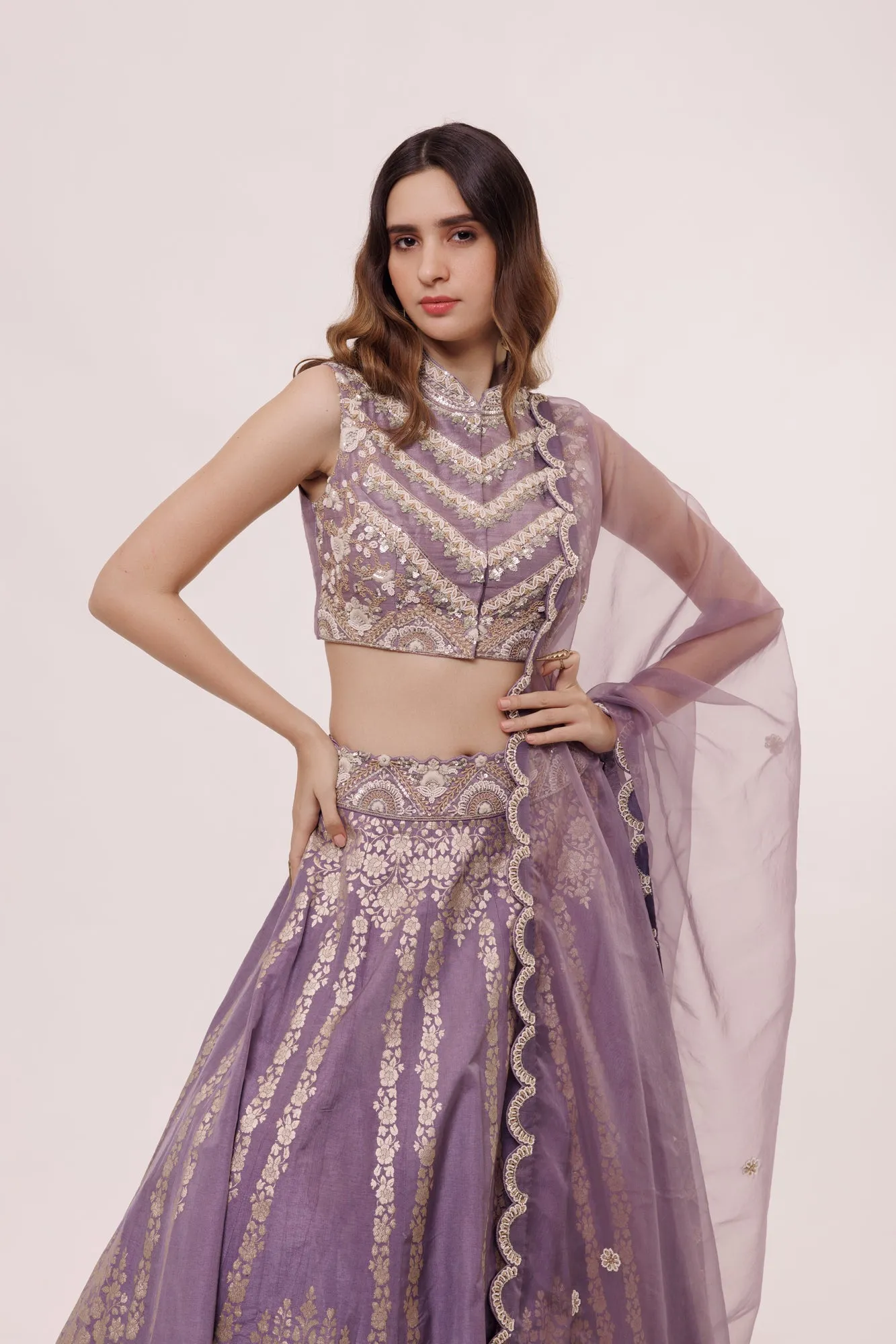 30Z304-RO Lavender Silk Floral Lehenga Set With Dupatta