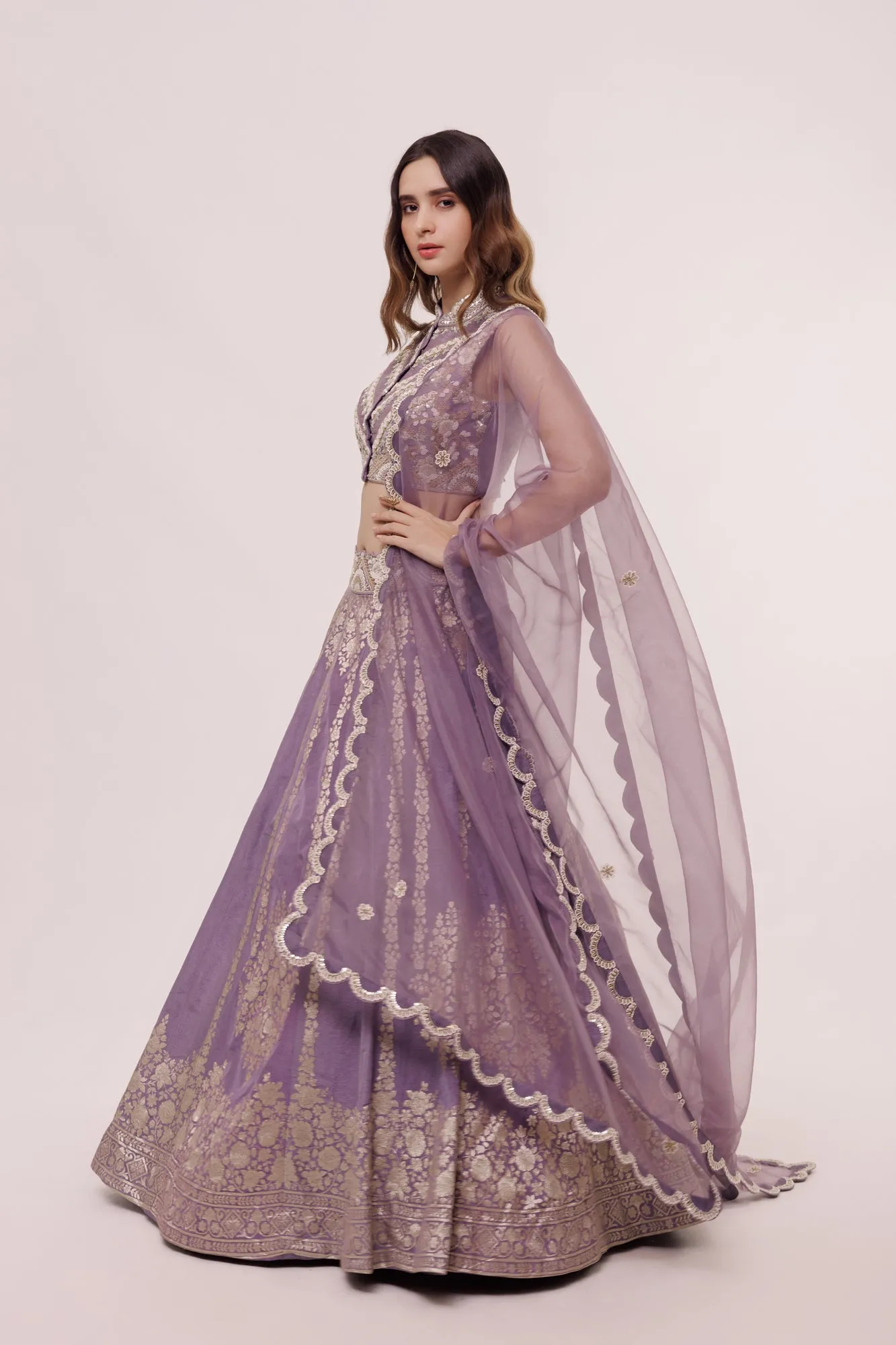 30Z304-RO Lavender Silk Floral Lehenga Set With Dupatta