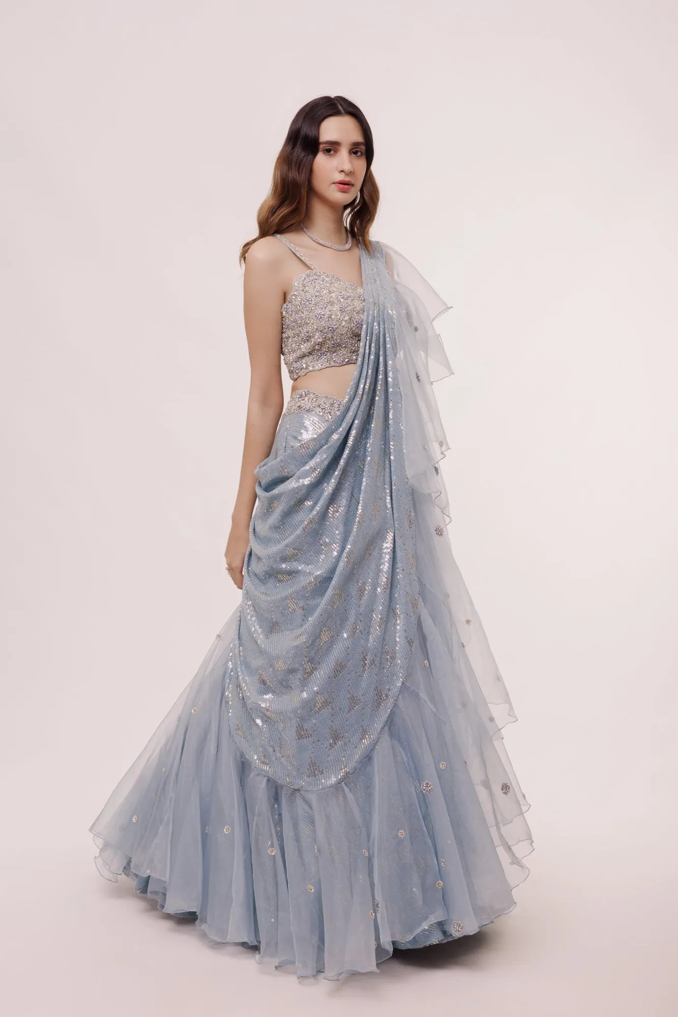 30Z307-RO Blue Chickan Sequin Lehenga Set