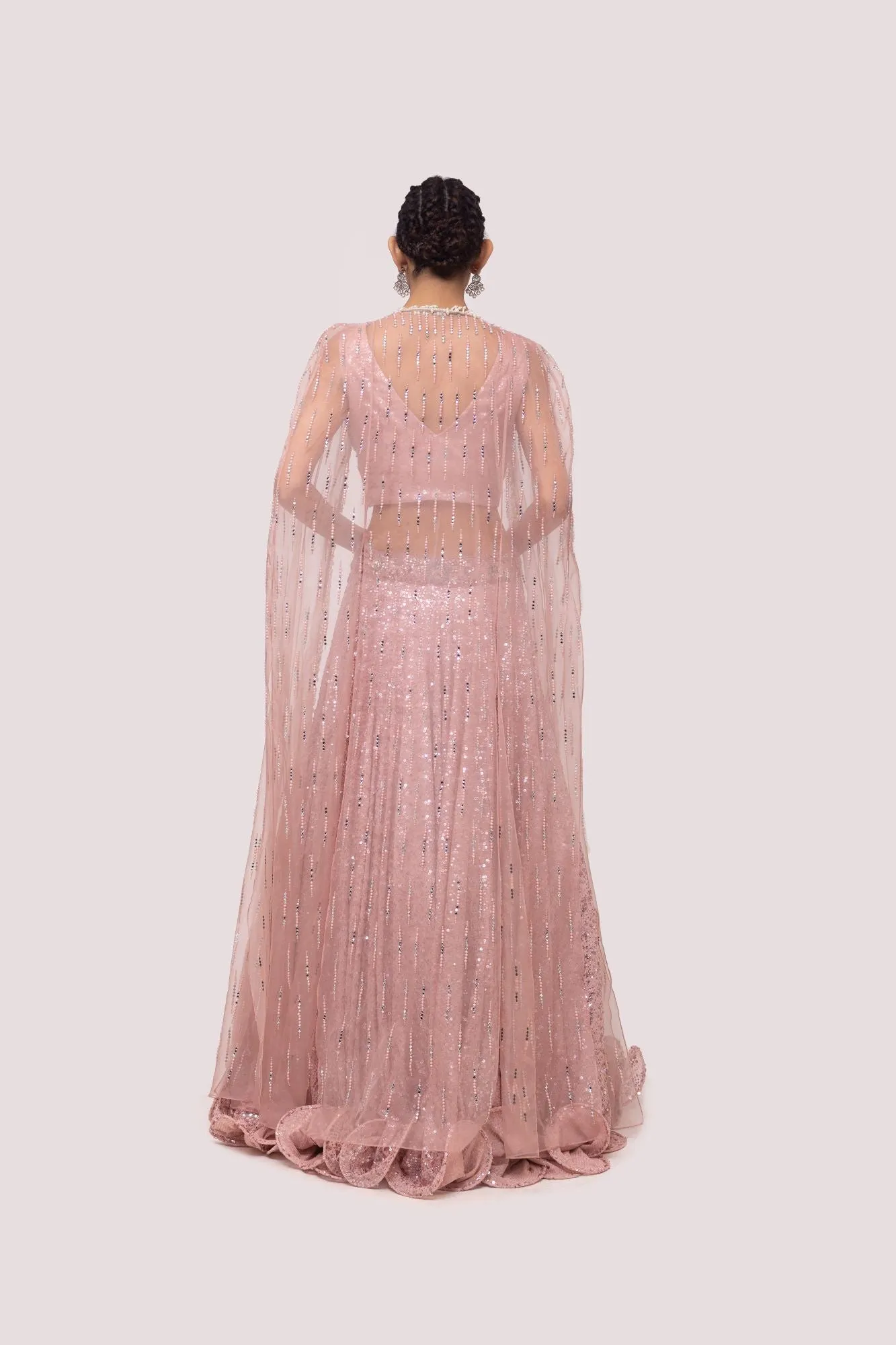 30Z308-RO Light Pink Embroidered Organza Lehenga Set