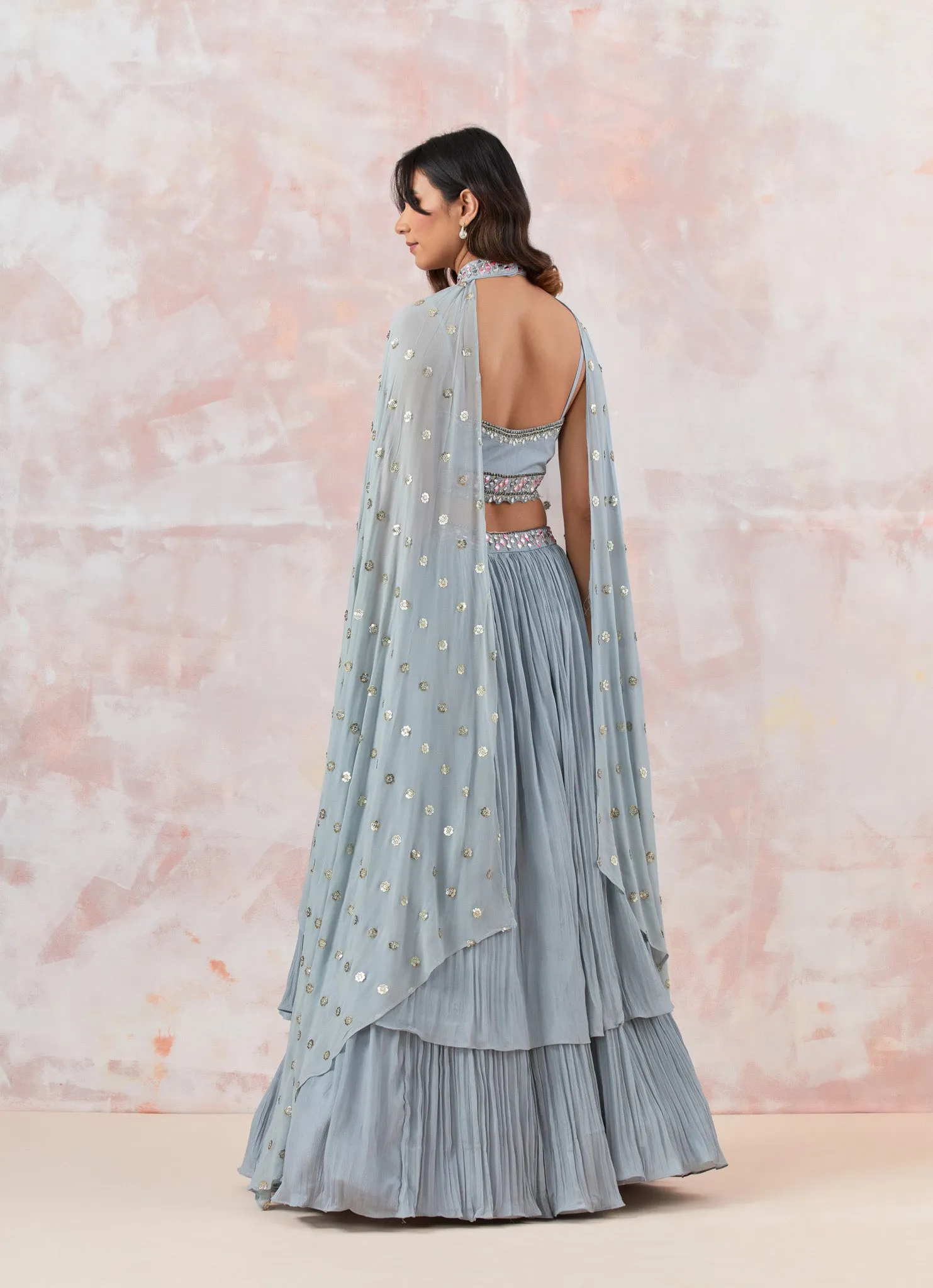 30Z311-NRO Grey Georgette Lehenga Set With Embroidery