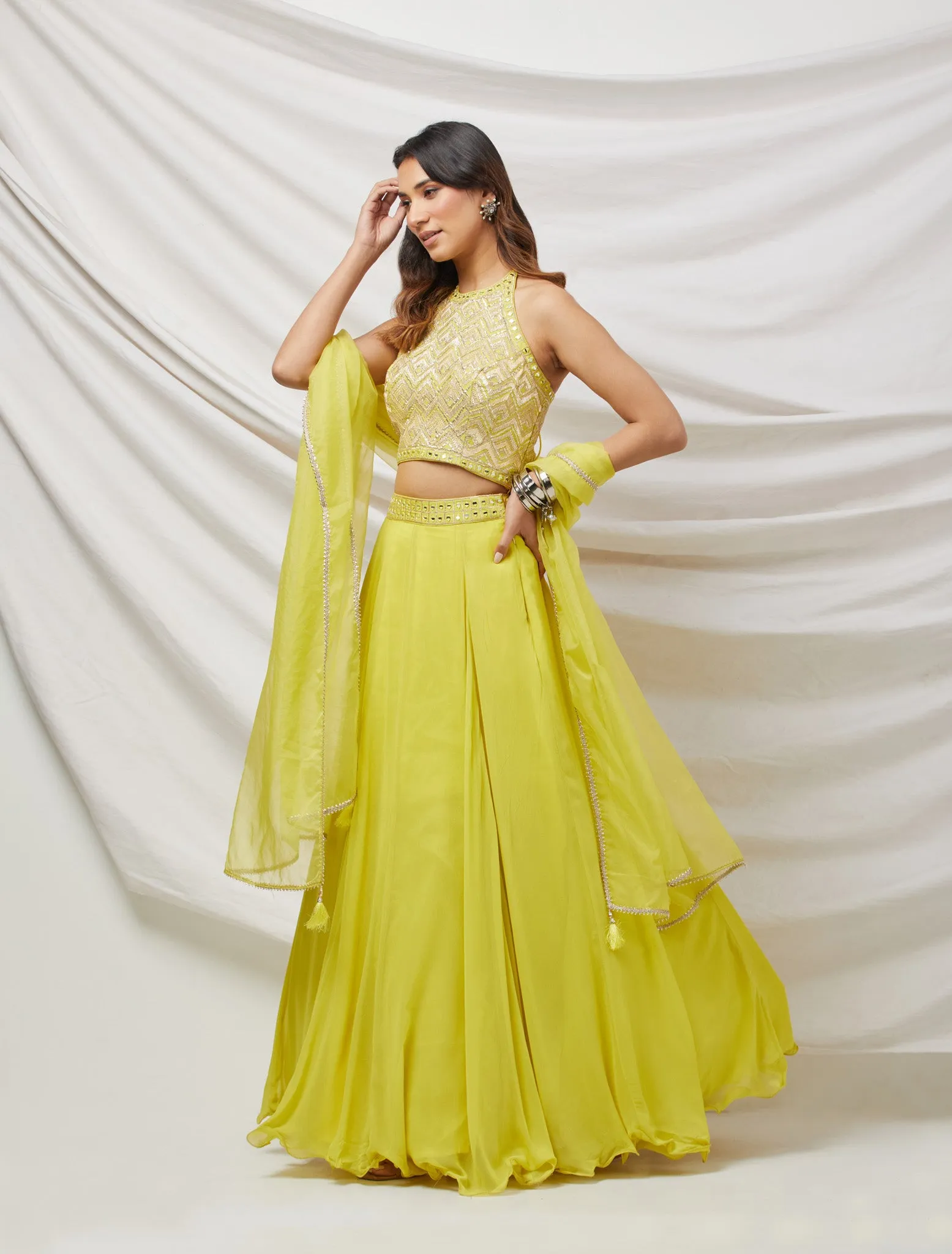 30Z314-RO Lime Green Georgette Lehenga With Gotta Pati Work