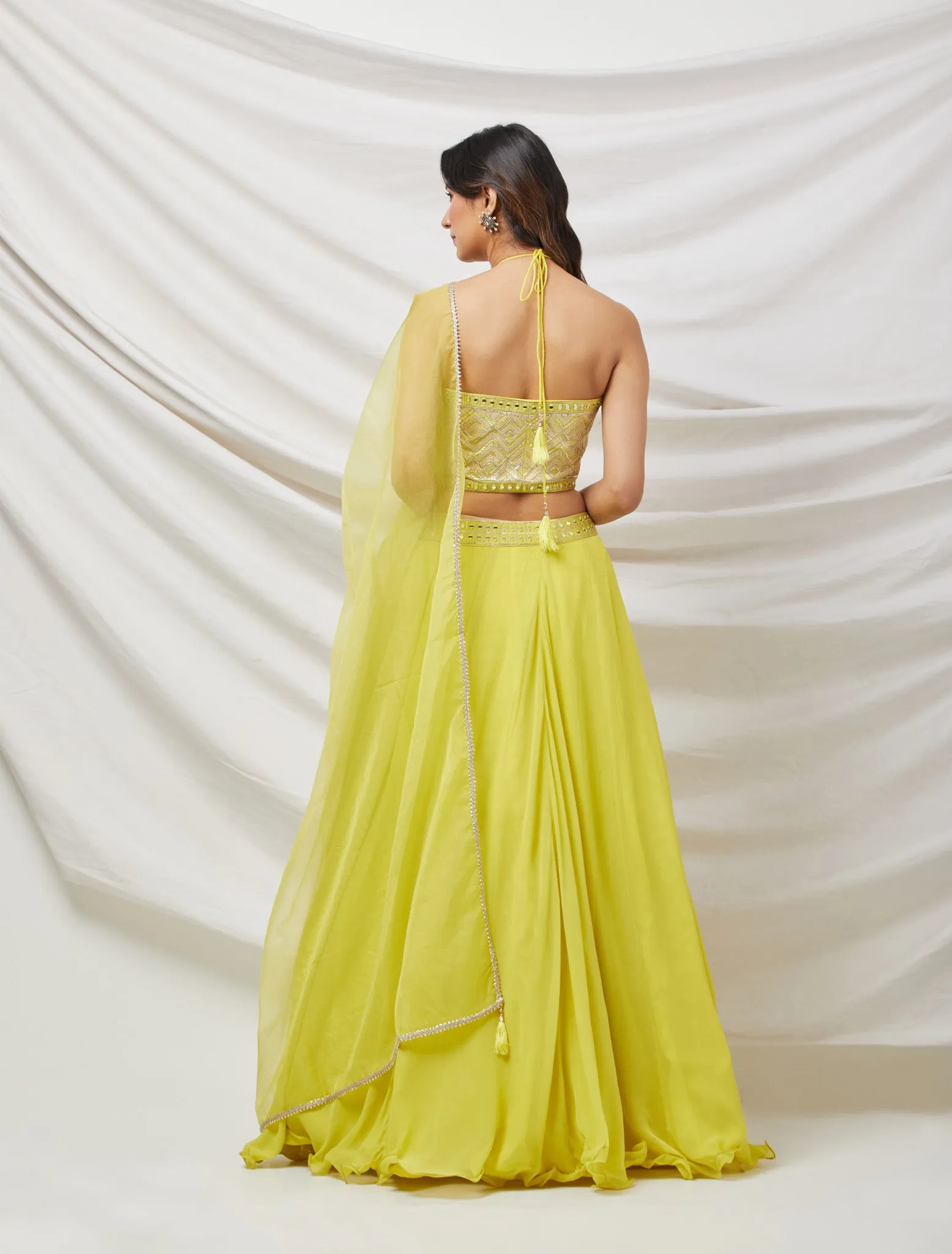 30Z314-RO Lime Green Georgette Lehenga With Gotta Pati Work