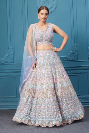 310049 Light Blue & Pink Heavy Embroidered Lehenga with Dupatta