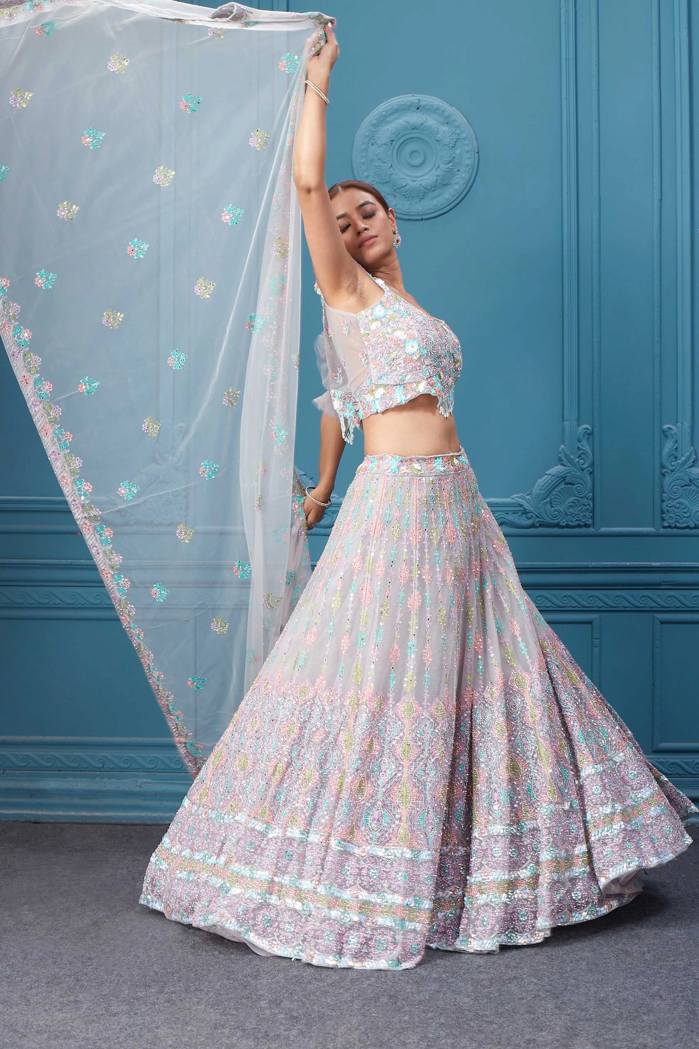 310050 Light Pink Heavy Embroidered Lehenga