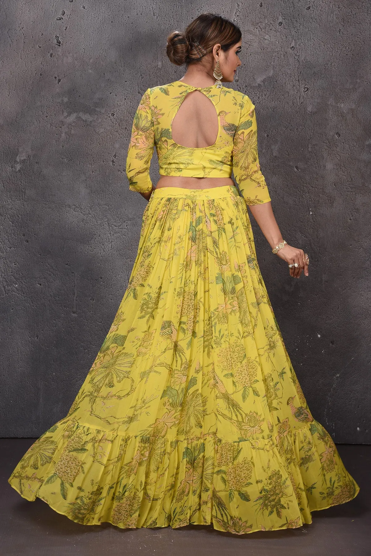 502822 Yellow Floral Lehenga with Dupatta