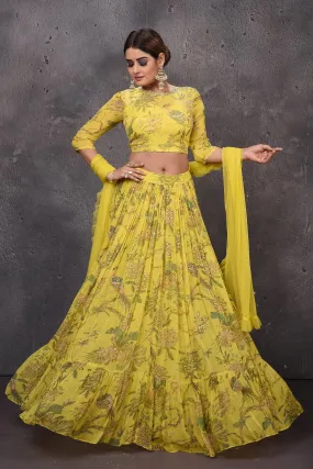 502822 Yellow Floral Lehenga with Dupatta