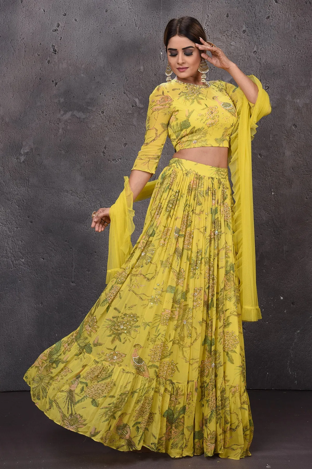 502822 Yellow Floral Lehenga with Dupatta